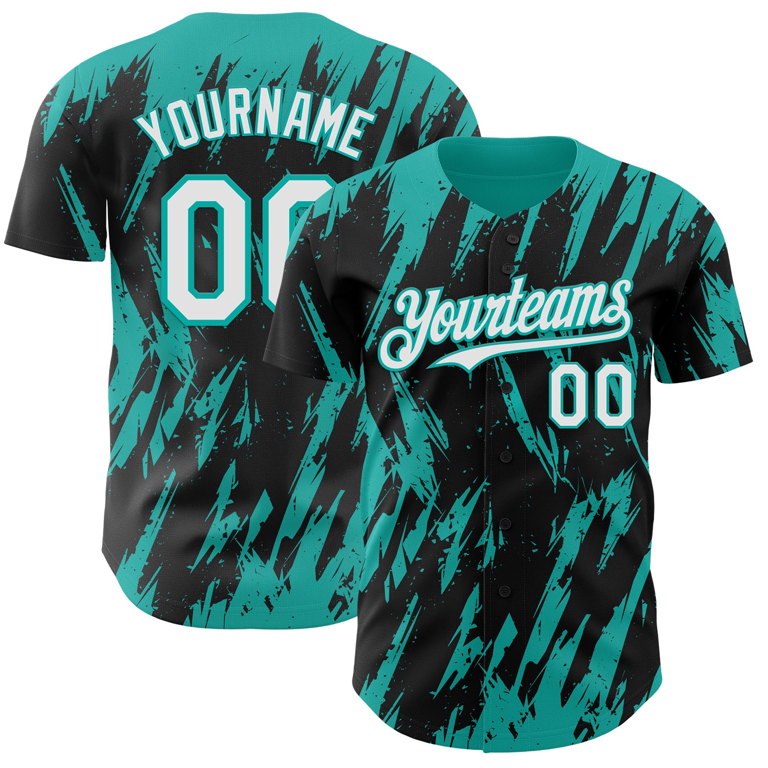 Custom Black White-Aqua 3D Pattern Design Splatter Torn Sharp Brush Stroke Authentic Baseball Jersey