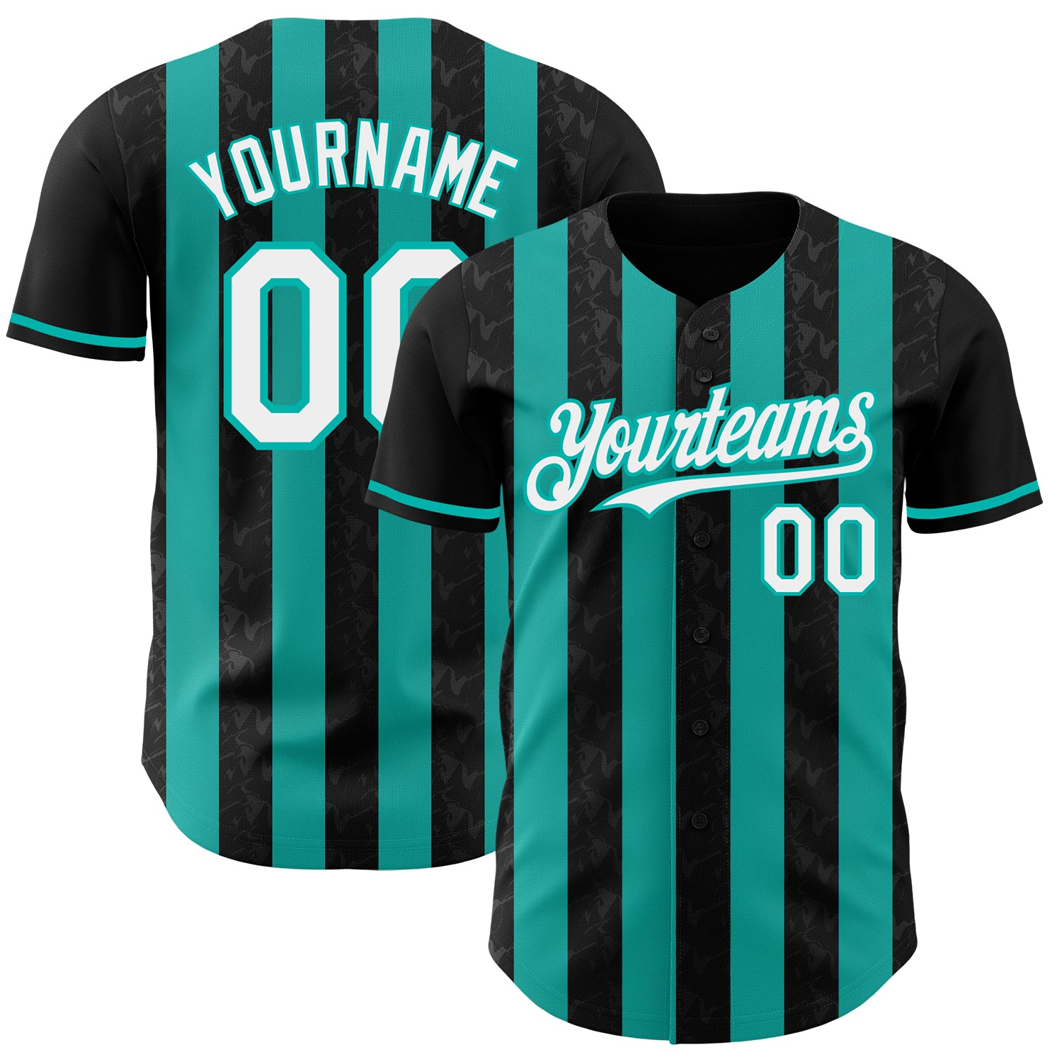 Custom Black White-Aqua Classic Vertical Stripe Fluid Liquid Texture Authentic Baseball Jersey
