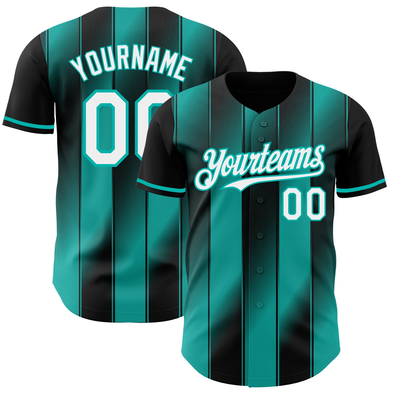Custom Black White-Aqua Gradient Classic Vertical Stripe Authentic Baseball Jersey
