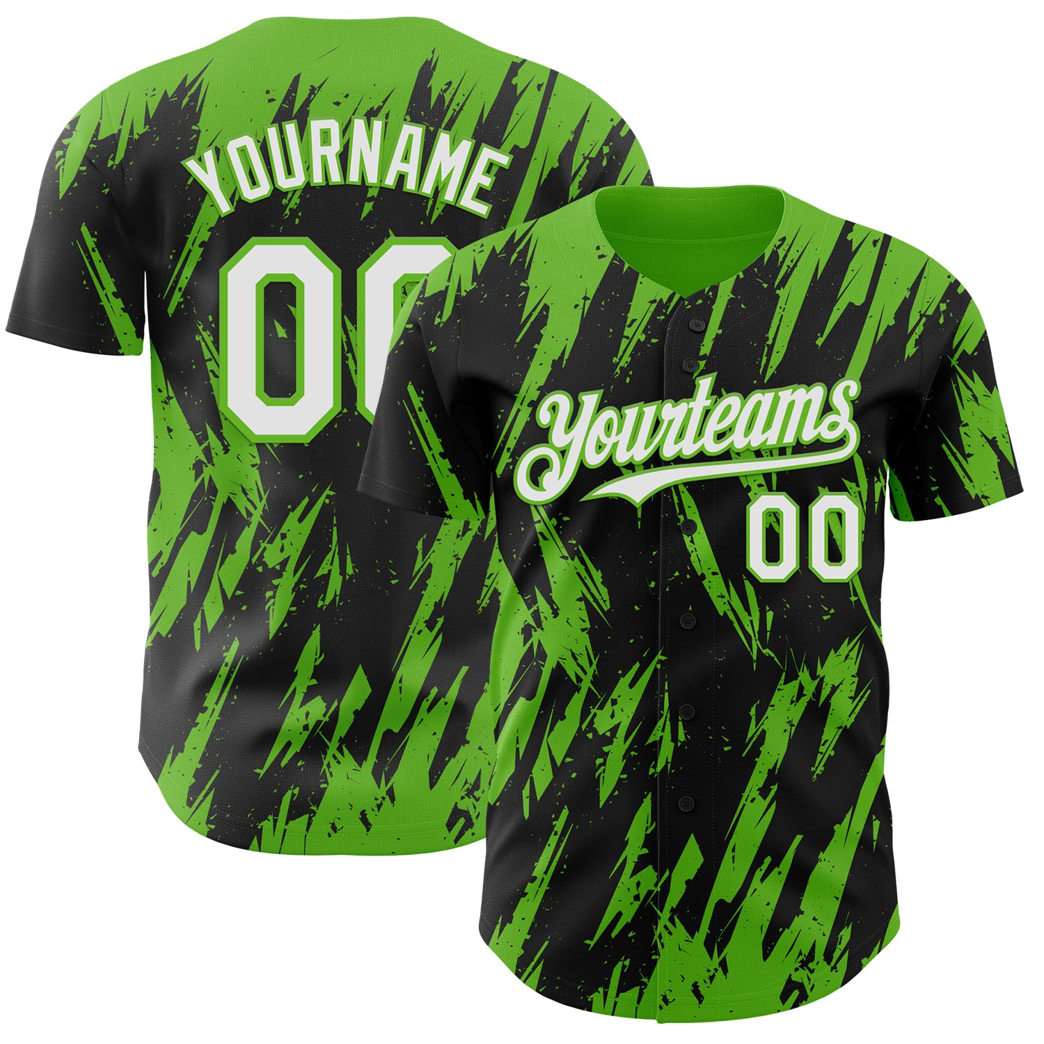 Custom Black White-Aurora Green 3D Pattern Design Splatter Torn Sharp Brush Stroke Authentic Baseball Jersey