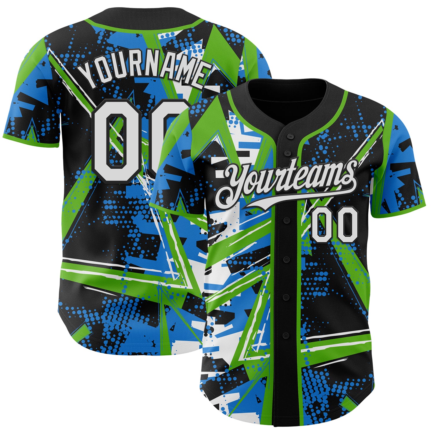 Custom Black White-Aurora Green Geometric Shards Dot Grid Authentic Baseball Jersey