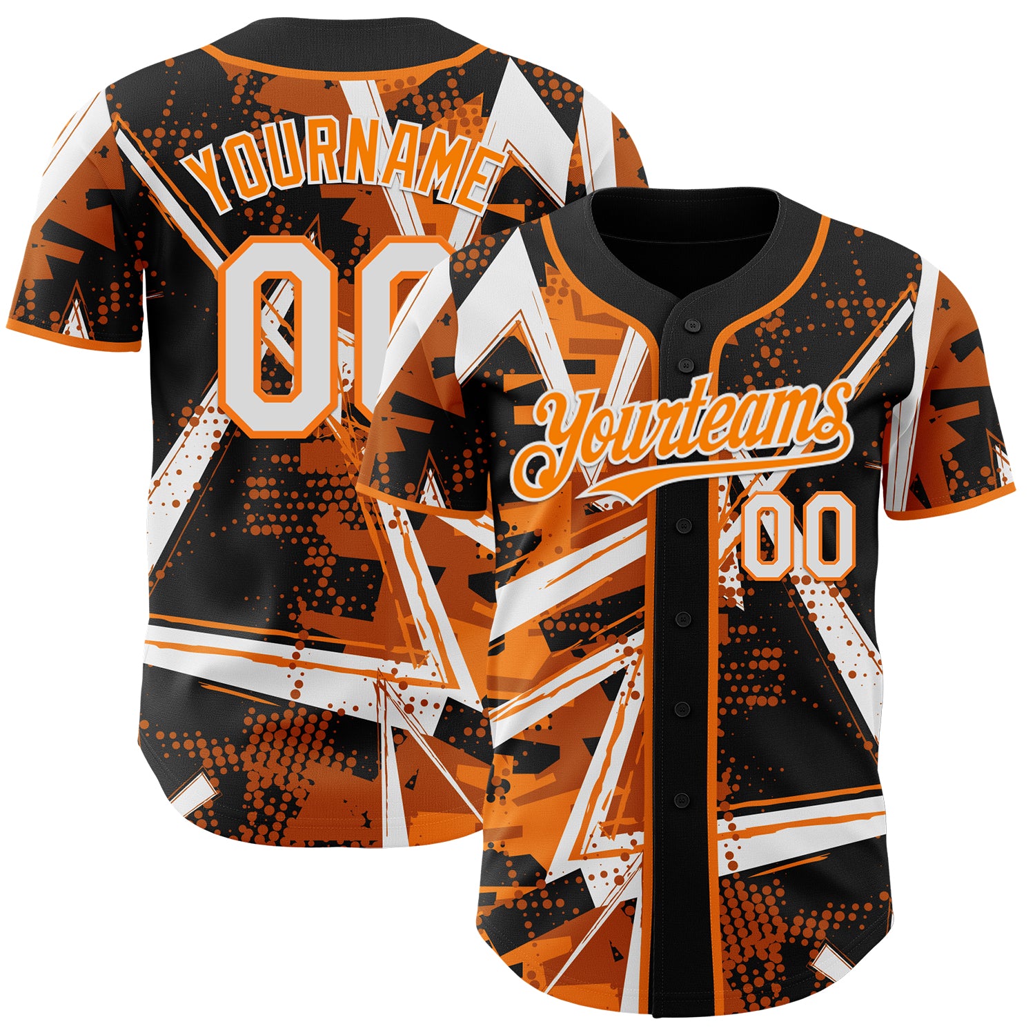 Custom Black White-Bay Orange Geometric Shards Dot Grid Authentic Baseball Jersey
