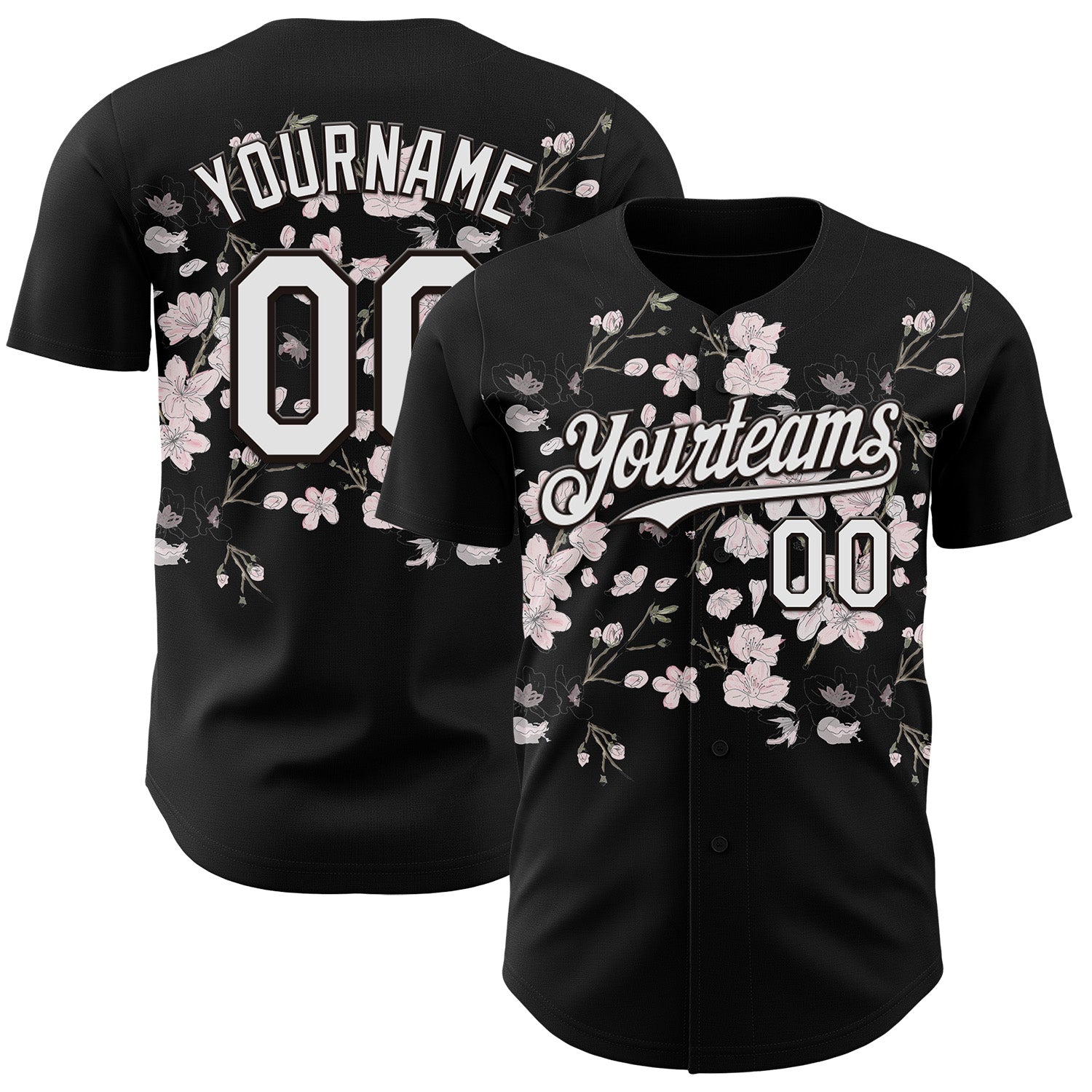 Custom Black-White Cherry Blossoms Sakura Authentic Baseball Jersey
