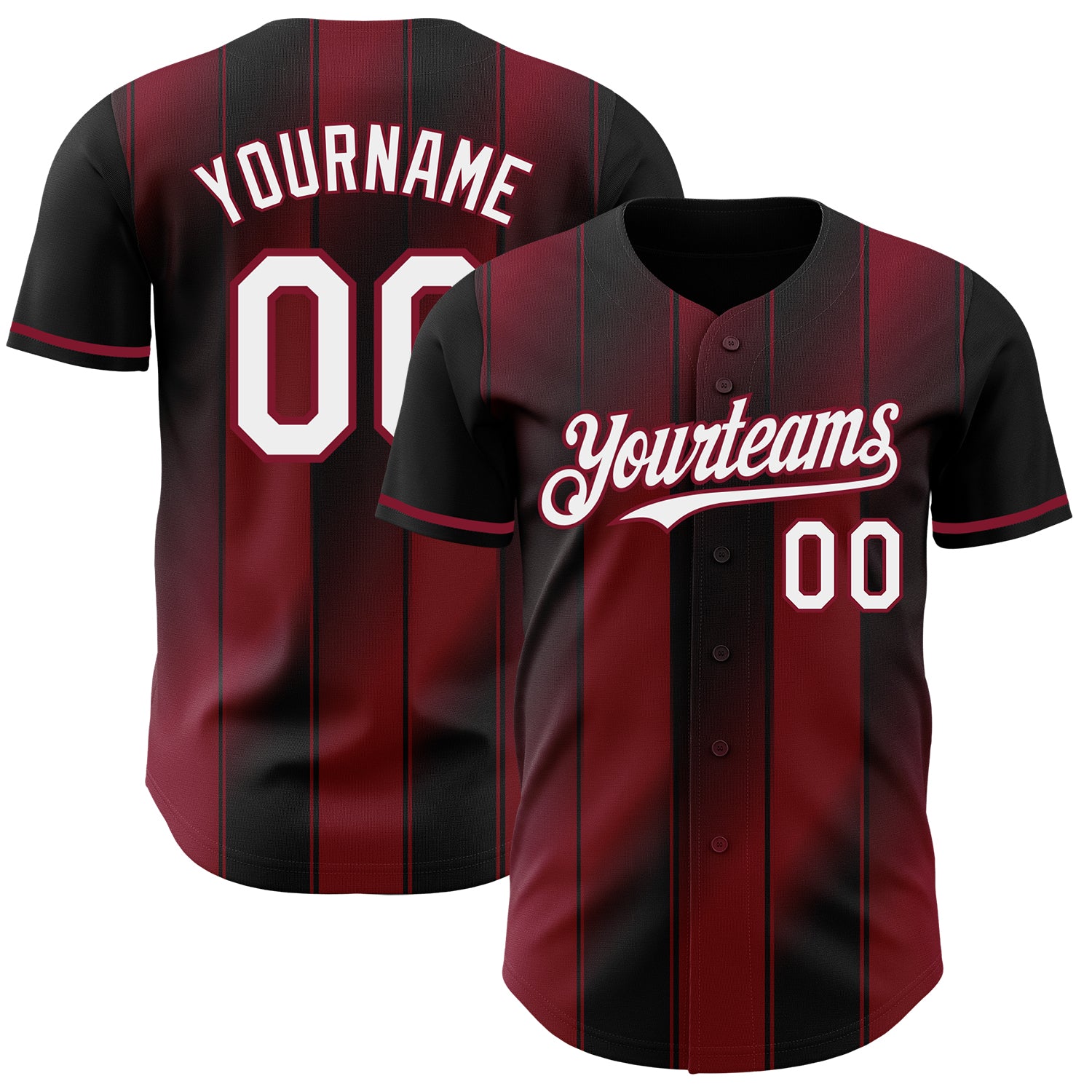 Custom Black White-Crimson Gradient Classic Vertical Stripe Authentic Baseball Jersey