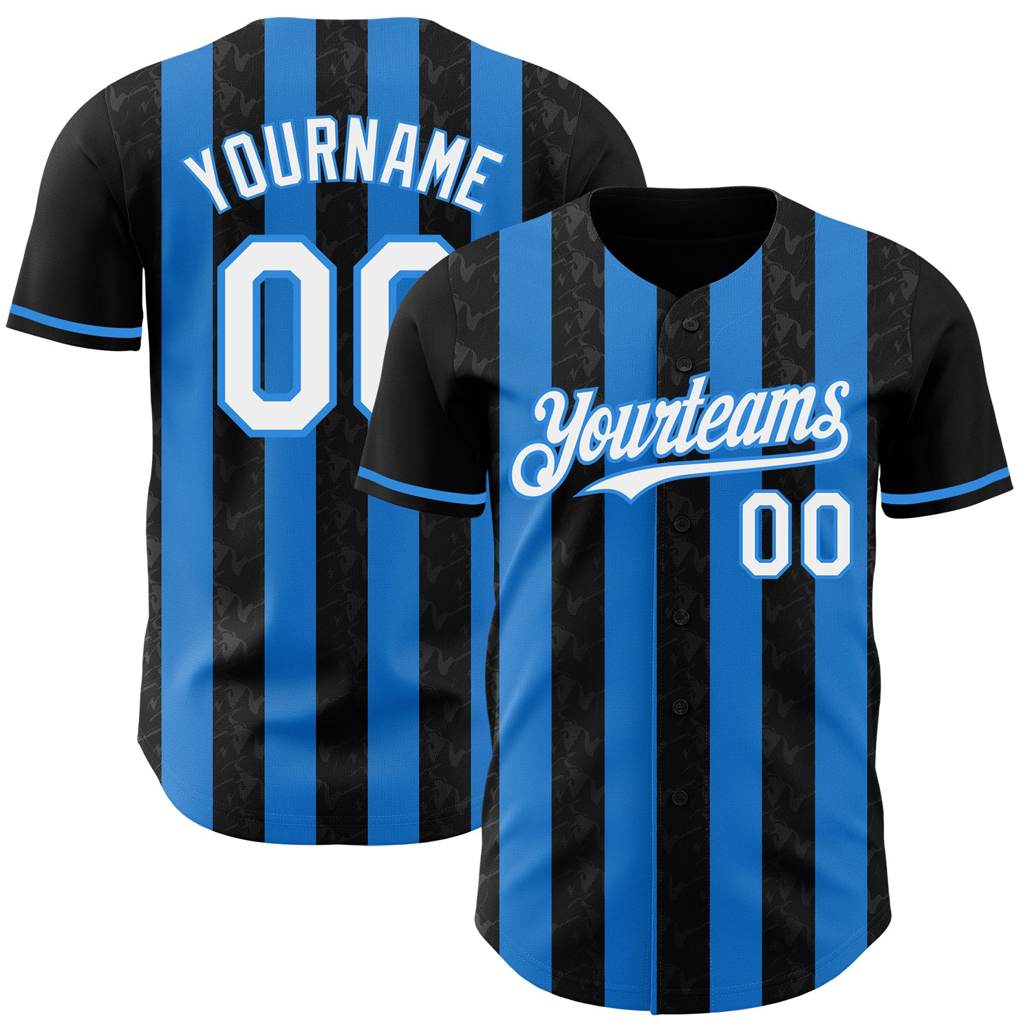Custom Black White-Electric Blue Classic Vertical Stripe Fluid Liquid Texture Authentic Baseball Jersey