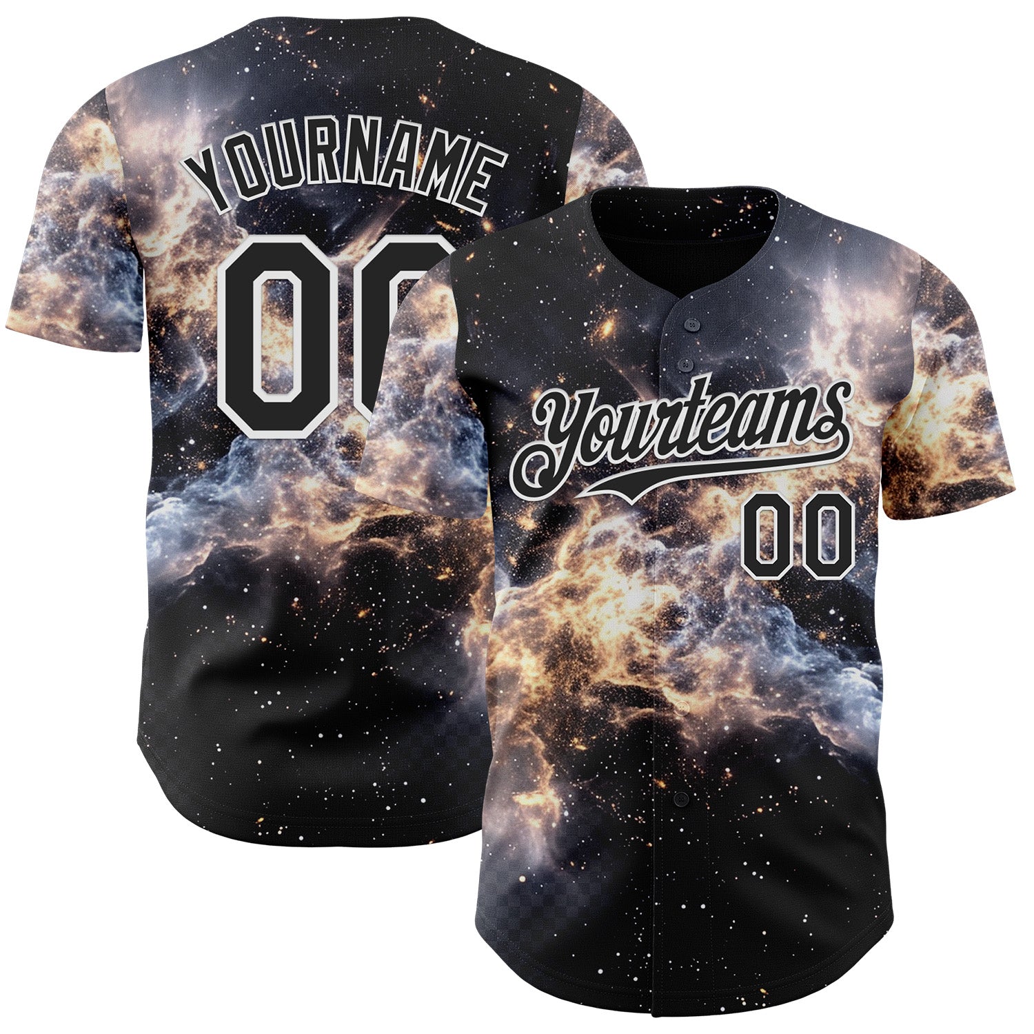 Custom Black-White Galaxy Star Nebula Authentic Baseball Jersey