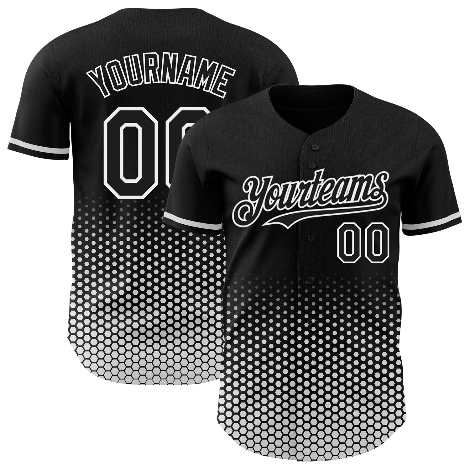 Custom Black-White Geometric Hexagonal Dot Gradient Authentic Baseball Jersey