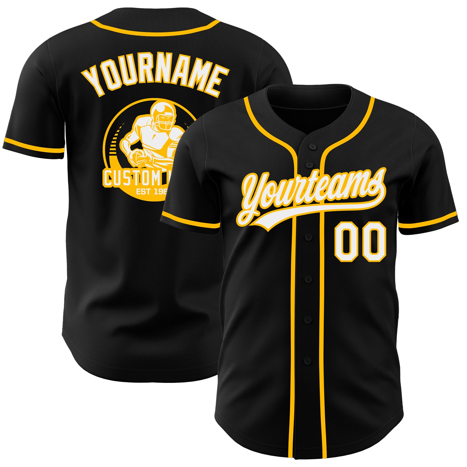 Custom Black White-Gold Authentic Baseball Jersey