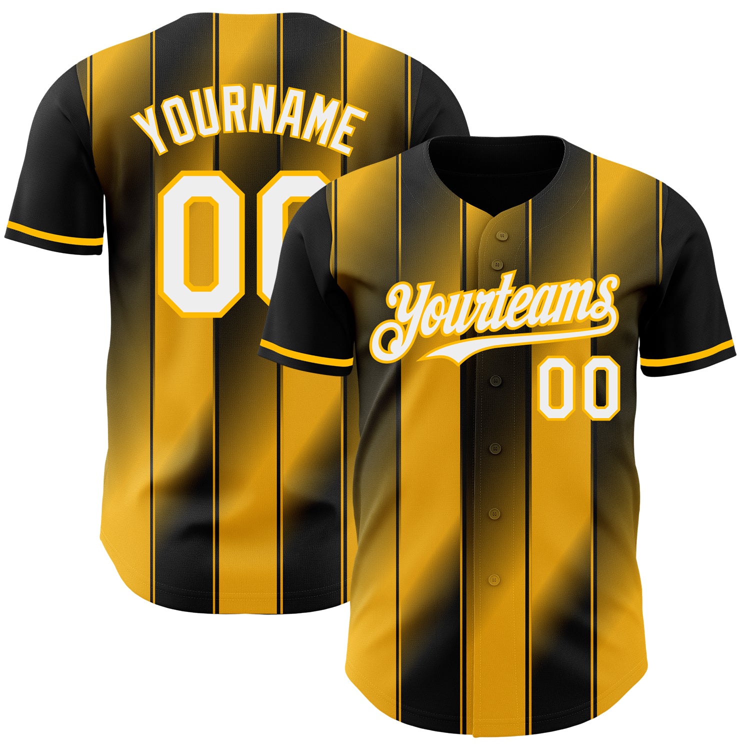 Custom Black White-Gold Gradient Classic Vertical Stripe Authentic Baseball Jersey