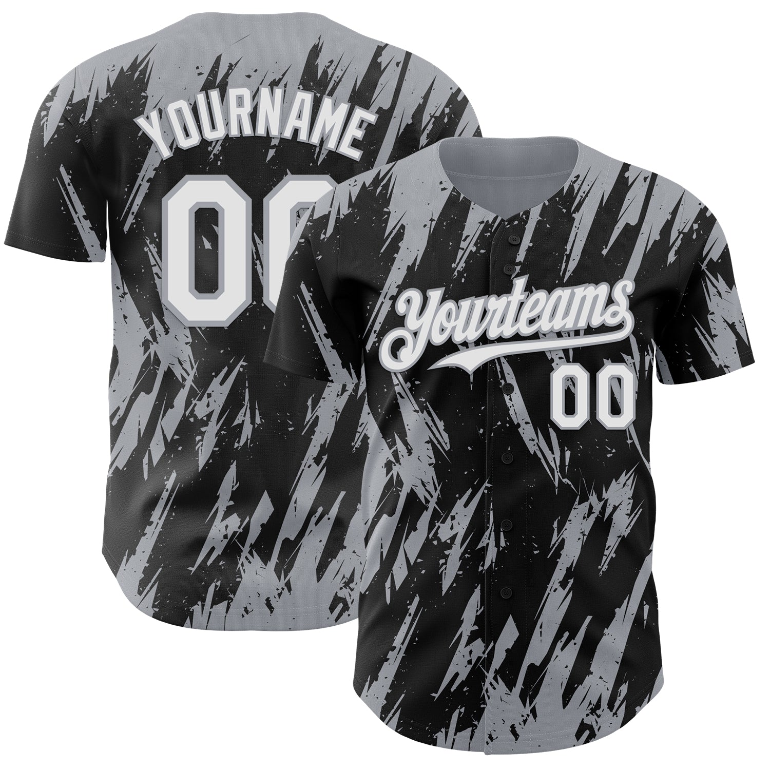 Custom Black White-Gray 3D Pattern Design Splatter Torn Sharp Brush Stroke Authentic Baseball Jersey