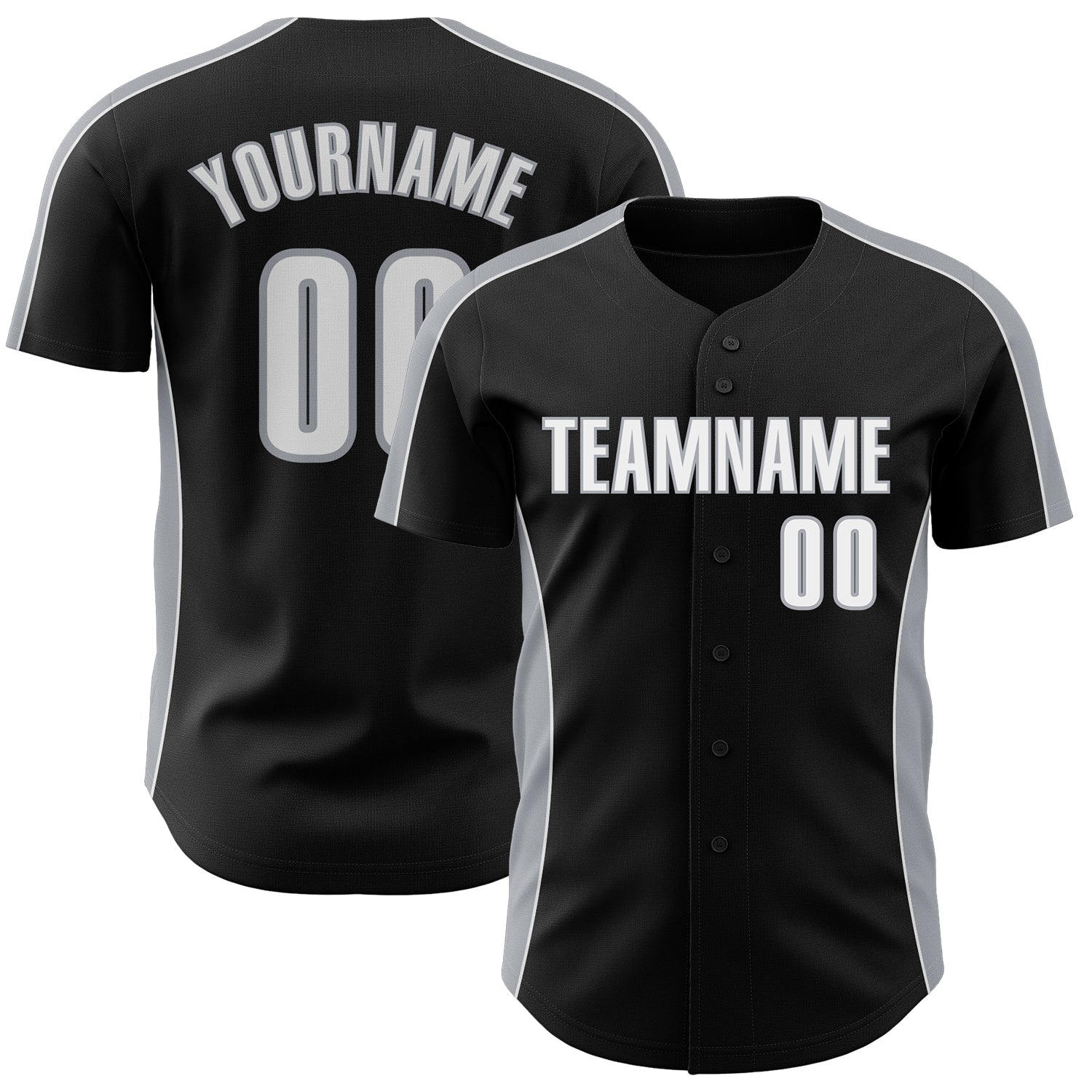 Custom Black White-Gray Classic Color Block Side Panel Stripe Authentic Baseball Jersey
