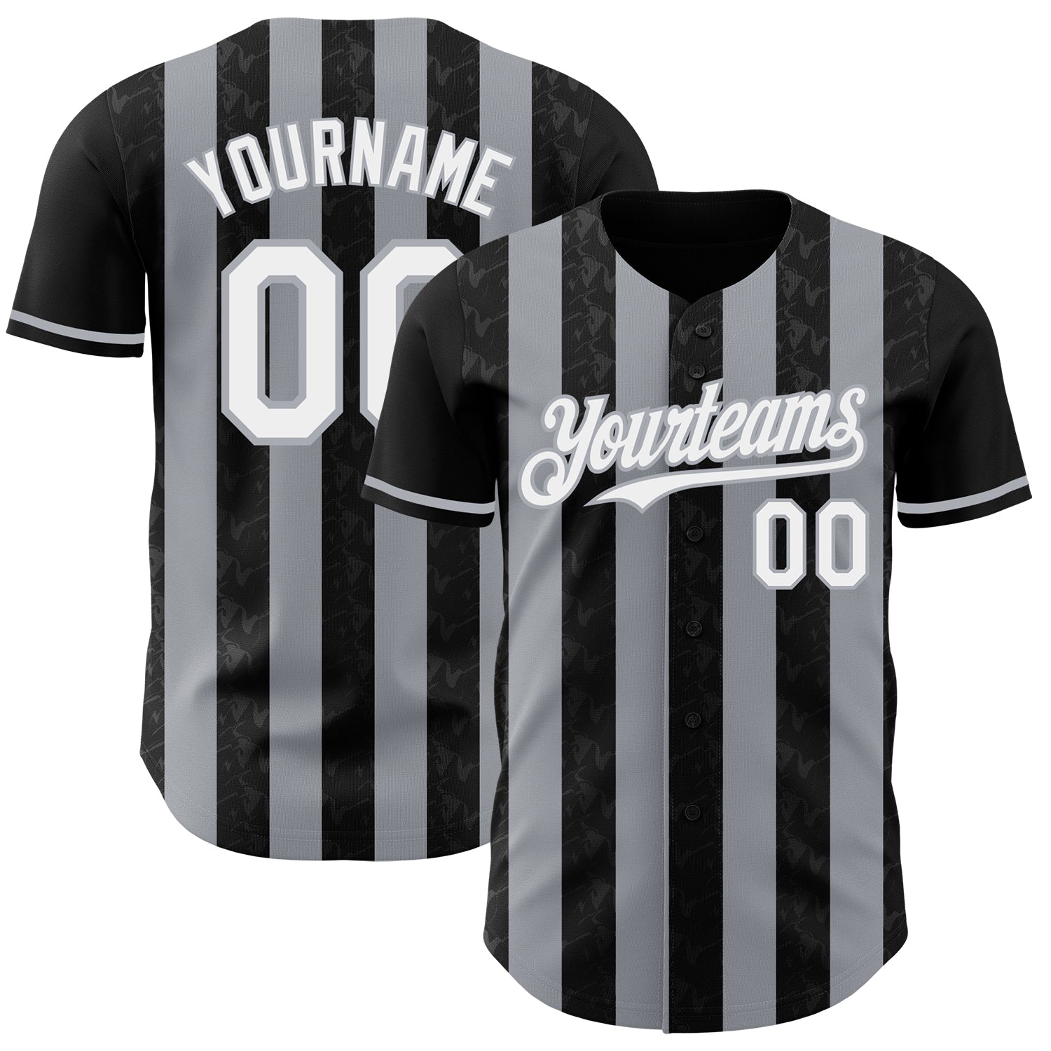 Custom Black White-Gray Classic Vertical Stripe Fluid Liquid Texture Authentic Baseball Jersey