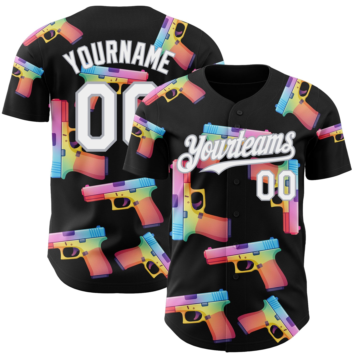 Custom Black White-Gray Colorful Firepower 3D Pattern Design Authentic Baseball Jersey