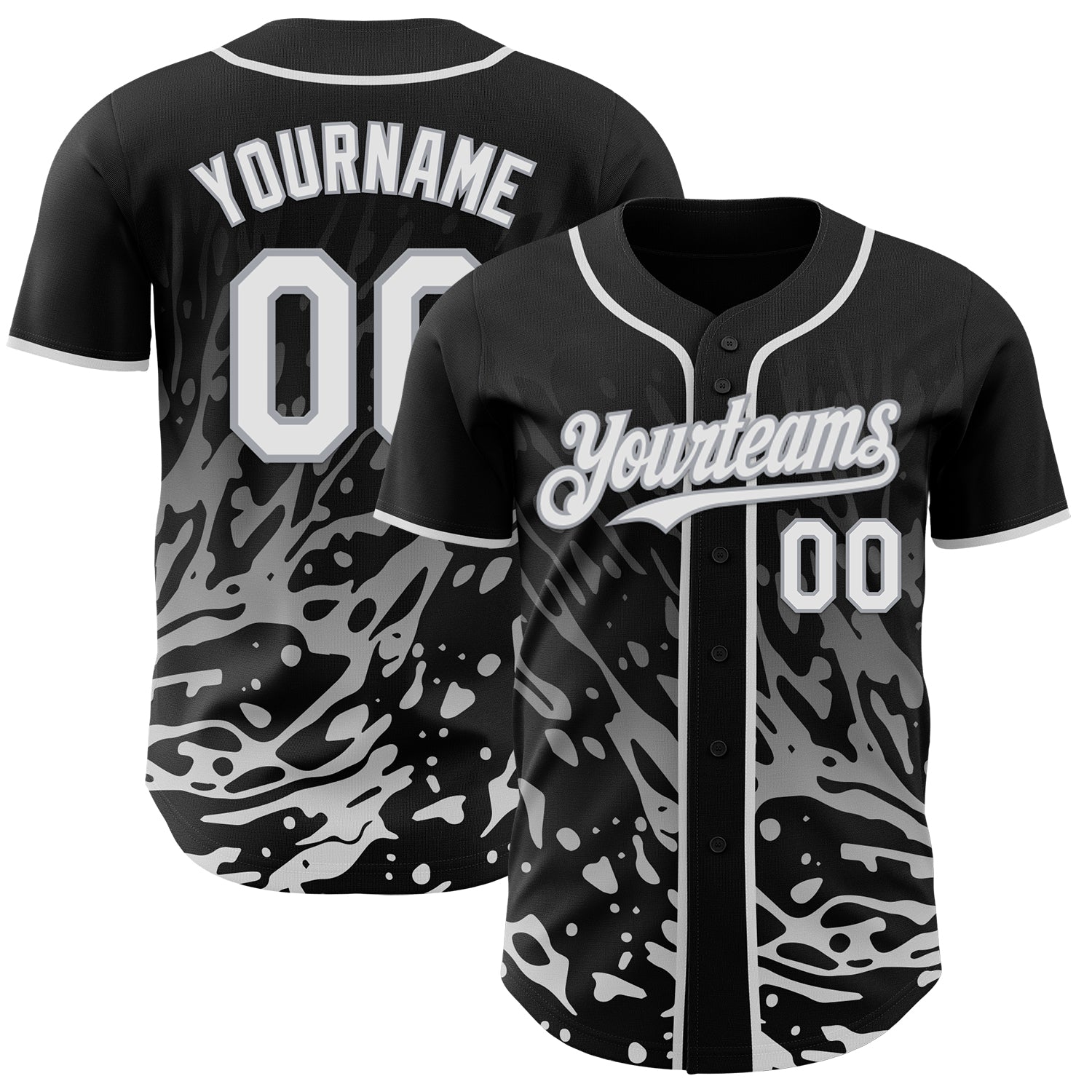 Custom Black White-Gray Fluid Liquid Wave Splatter Authentic Baseball Jersey
