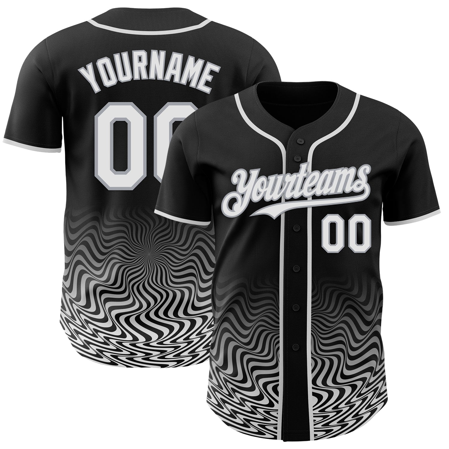 Custom Black White-Gray Fluid Wave Psychedelic Swirl Authentic Baseball Jersey
