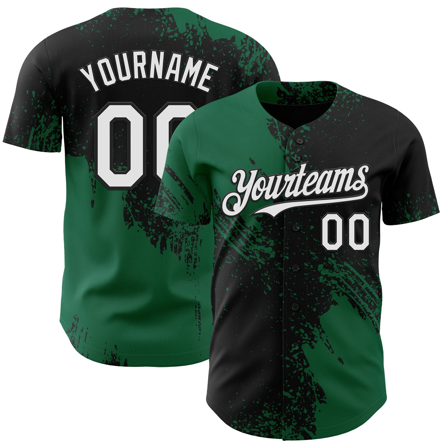 Custom Black White-Kelly Green Abstract Brush Stroke Authentic Baseball Jersey