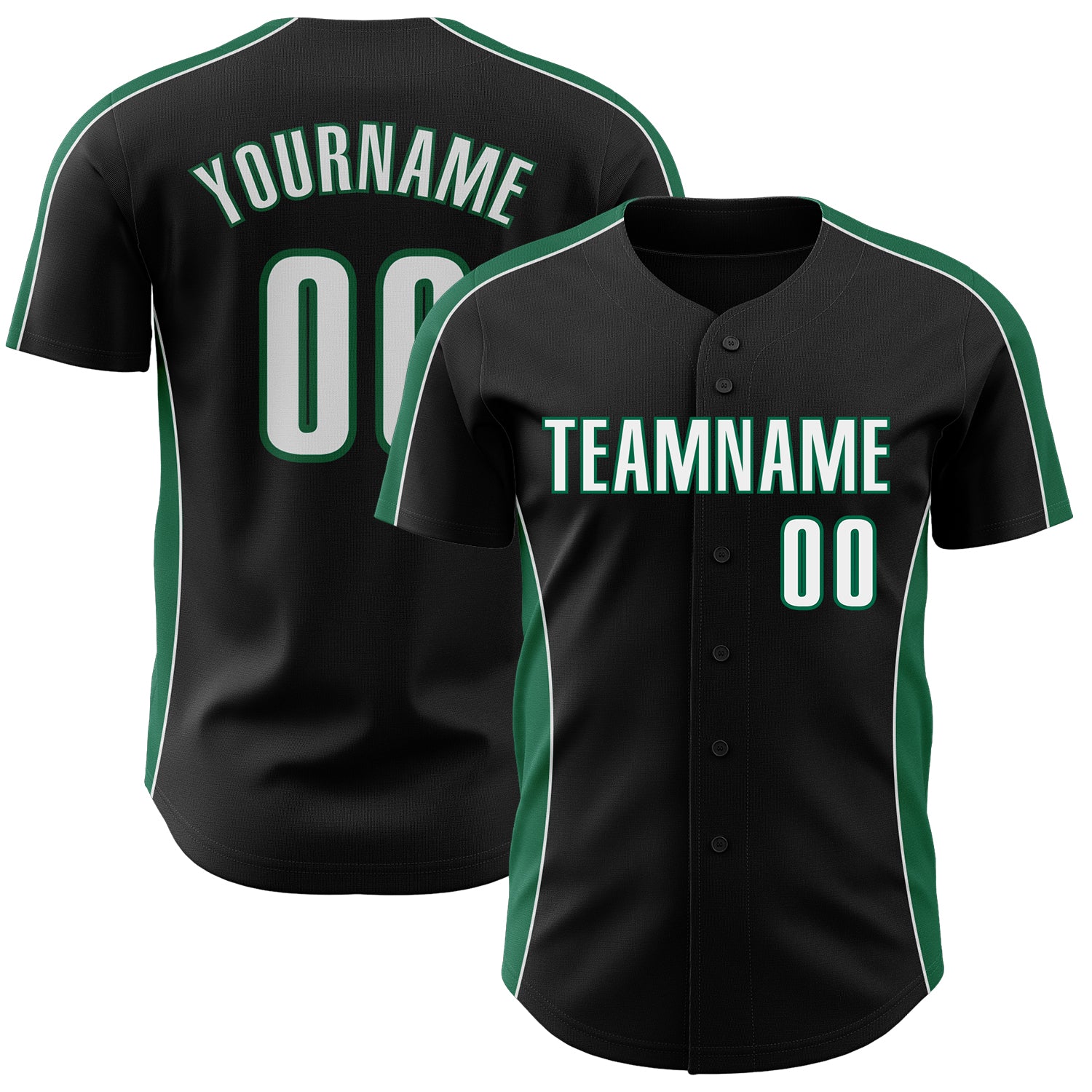Custom Black White-Kelly Green Classic Color Block Side Panel Stripe Authentic Baseball Jersey