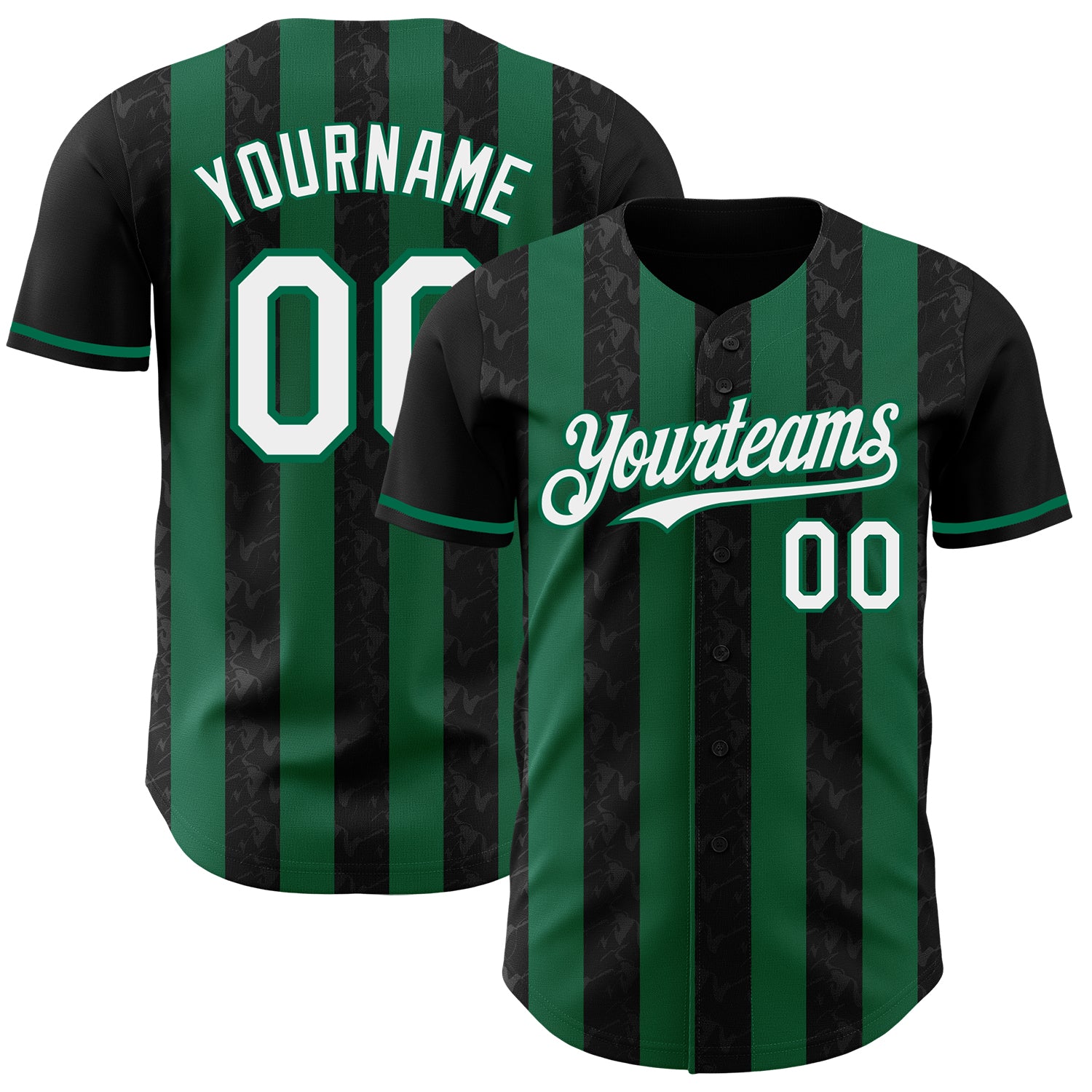 Custom Black White-Kelly Green Classic Vertical Stripe Fluid Liquid Texture Authentic Baseball Jersey