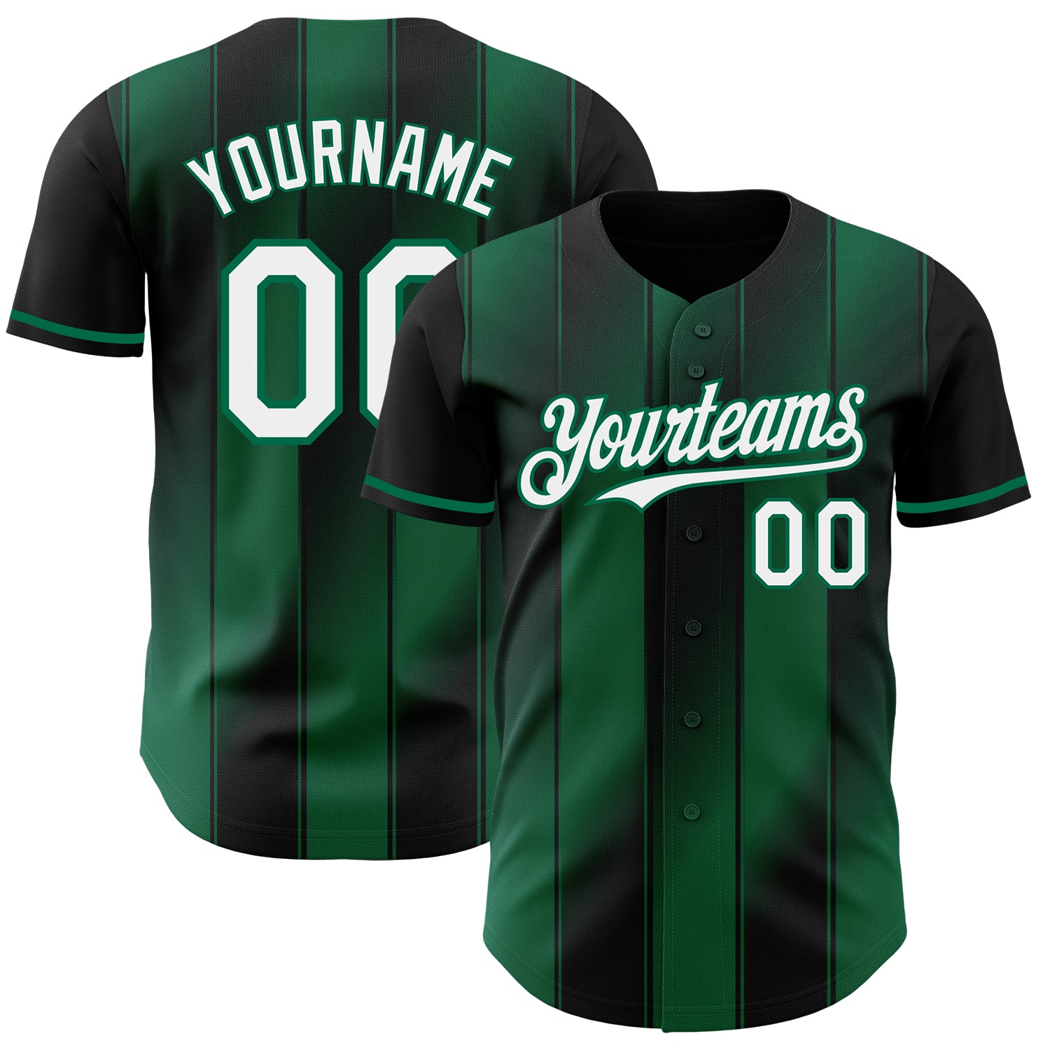 Custom Black White-Kelly Green Gradient Classic Vertical Stripe Authentic Baseball Jersey