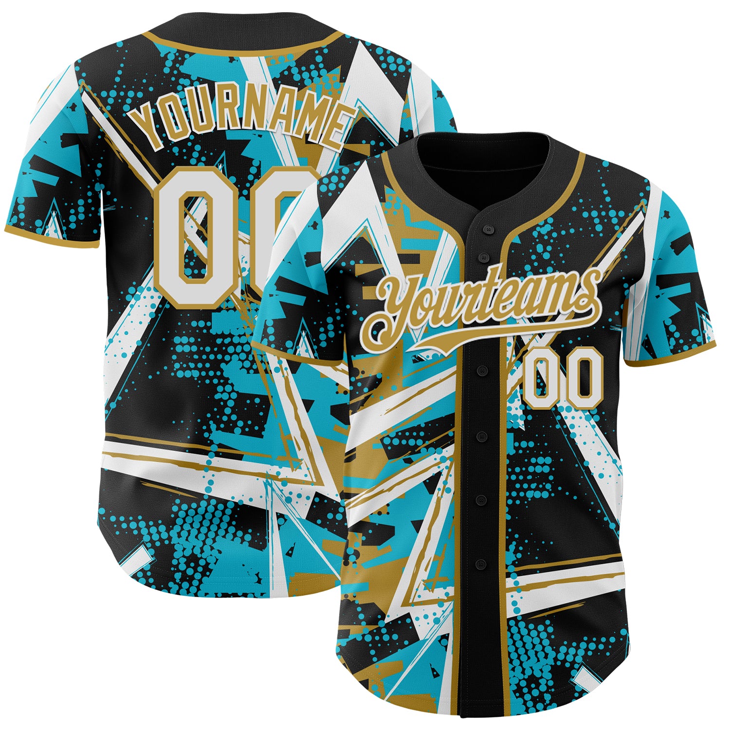 Custom Black White Lakes Blue-Old Gold Geometric Shards Dot Grid Authentic Baseball Jersey