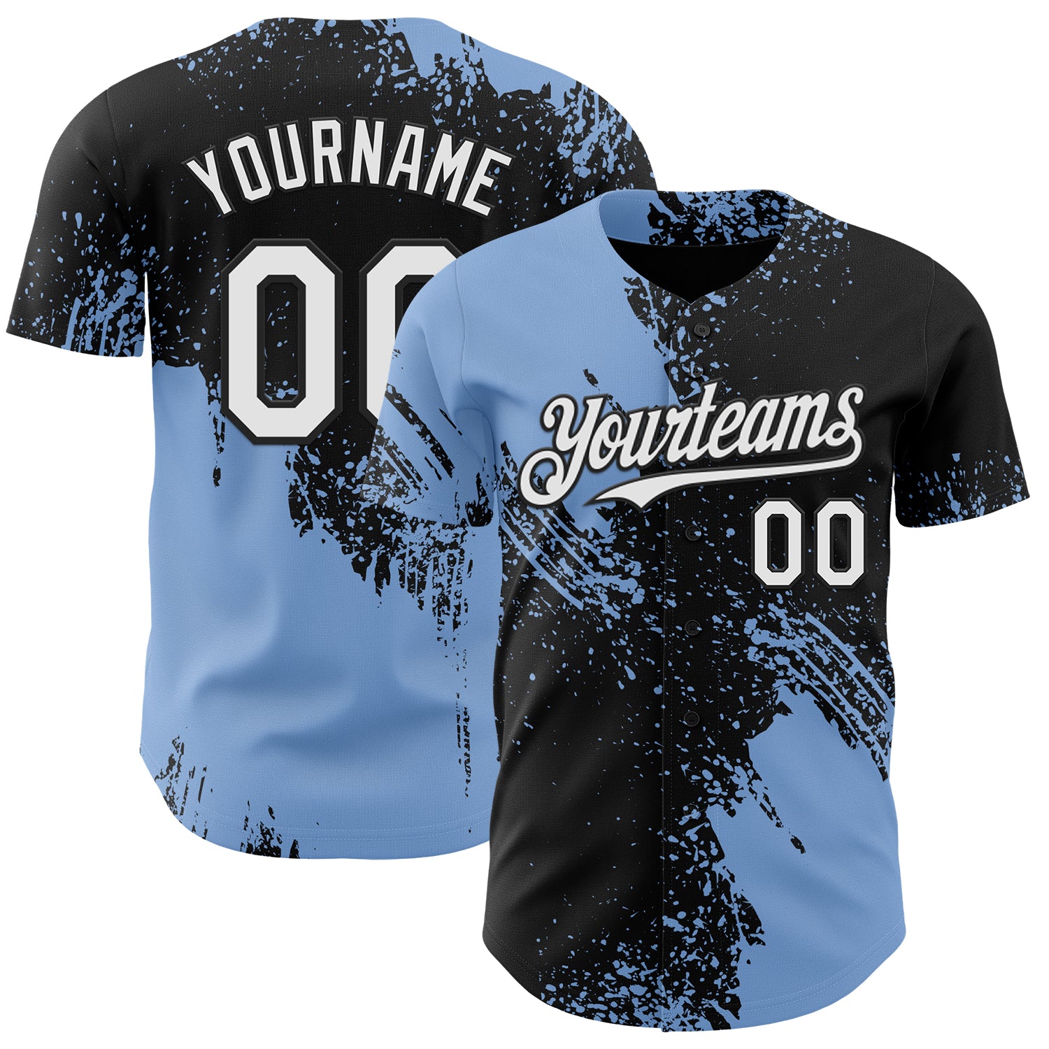Custom Black White-Light Blue Abstract Brush Stroke Authentic Baseball Jersey