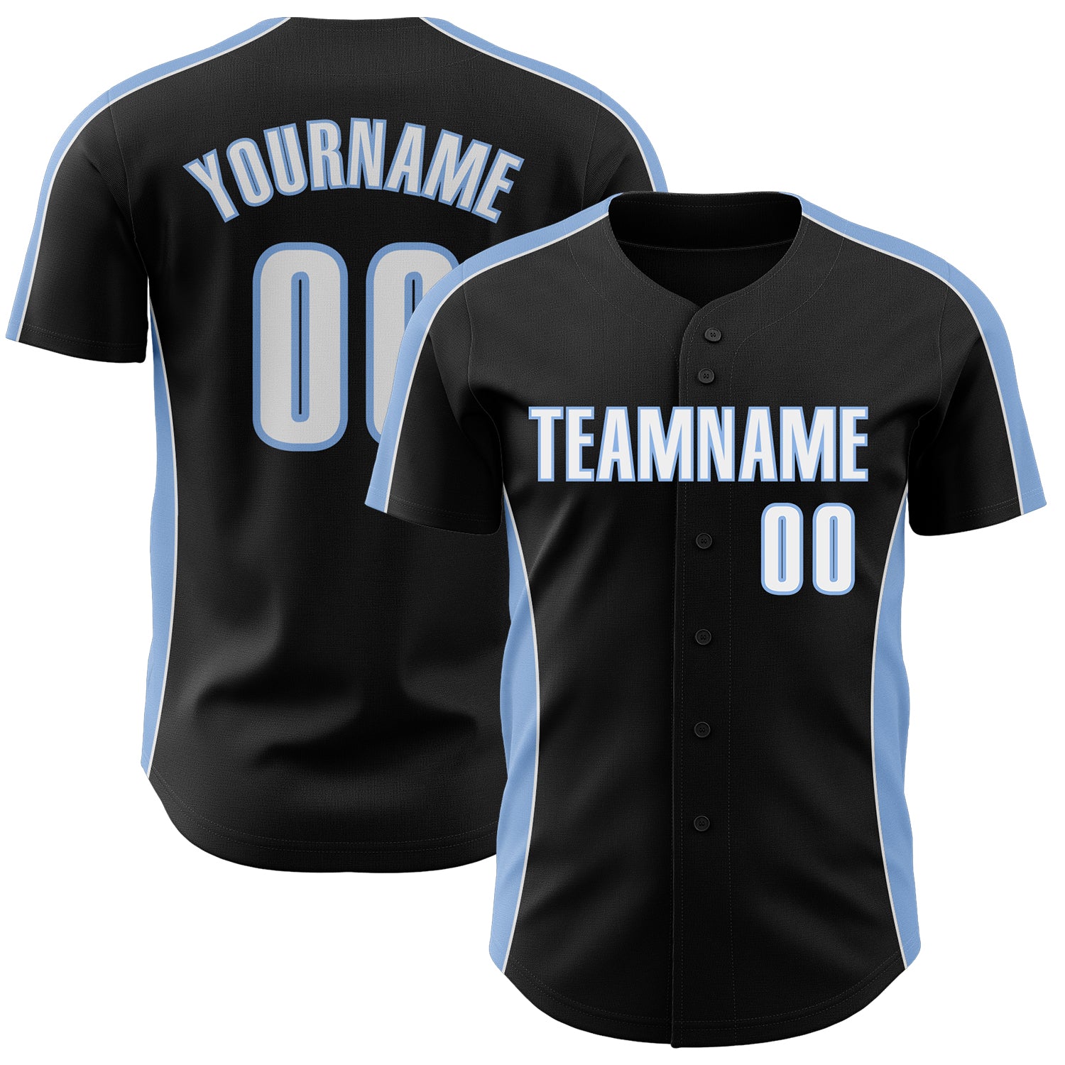 Custom Black White-Light Blue Classic Color Block Side Panel Stripe Authentic Baseball Jersey