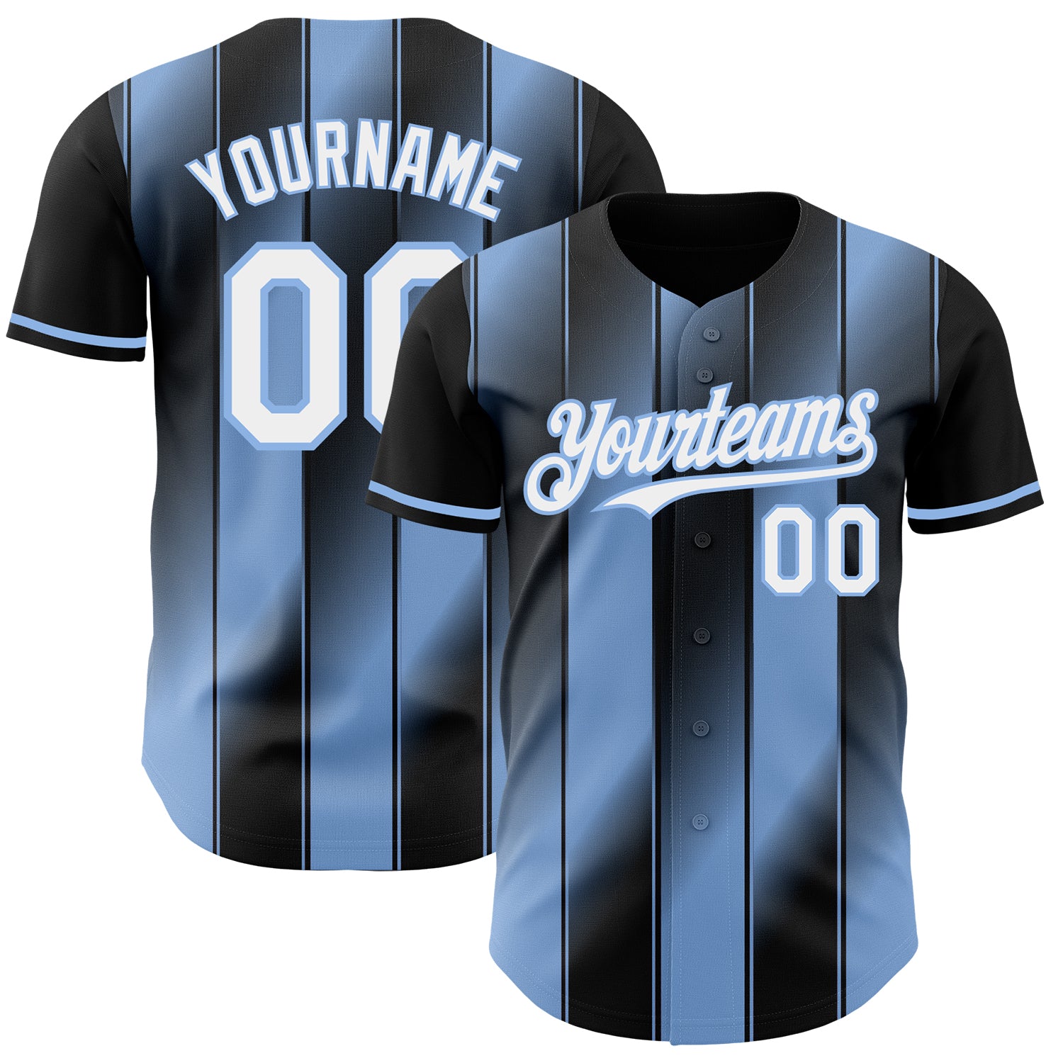 Custom Black White-Light Blue Gradient Classic Vertical Stripe Authentic Baseball Jersey