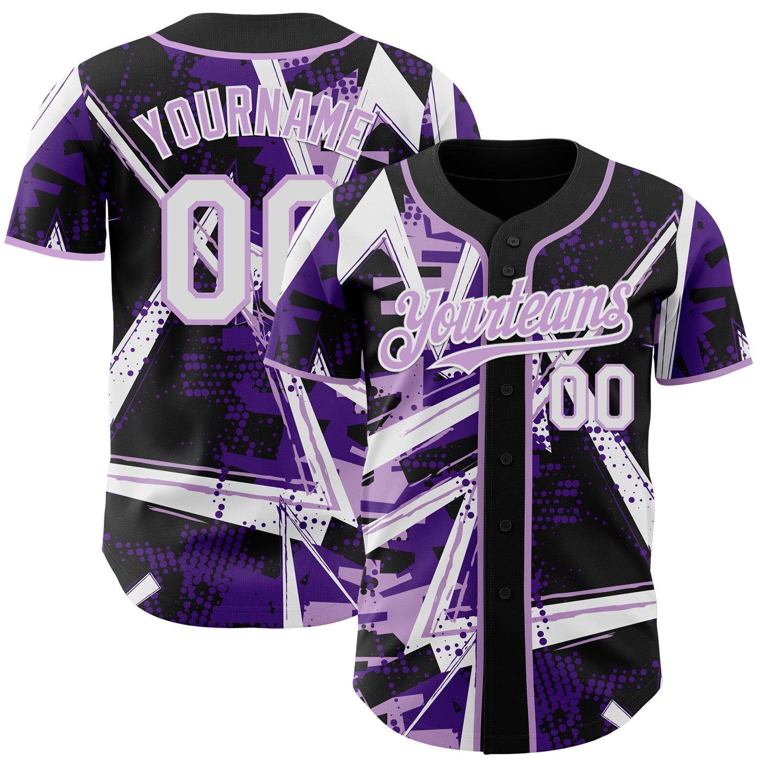 Custom Black White-Light Purple Geometric Shards Dot Grid Authentic Baseball Jersey