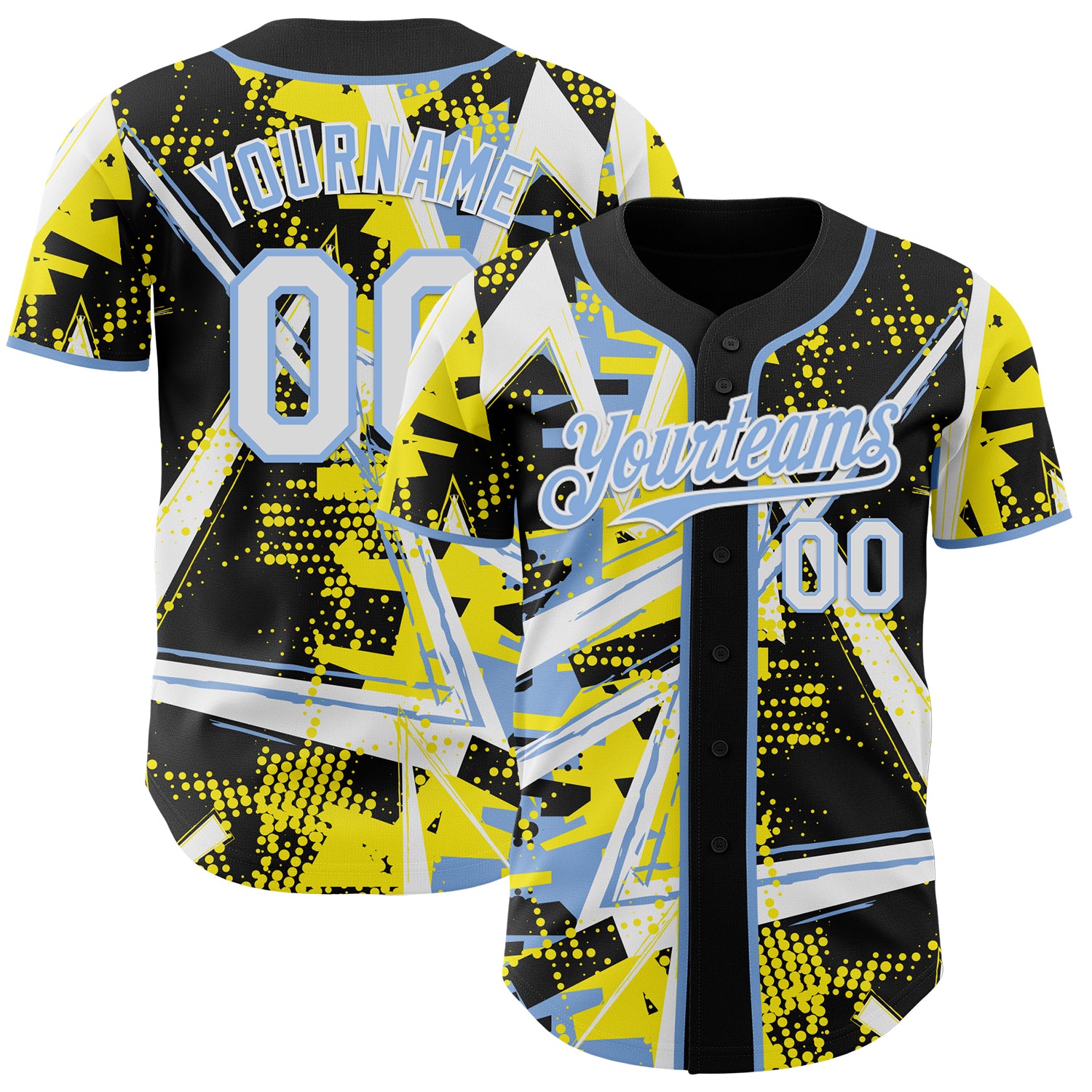 Custom Black White Light Yellow-Light Blue Geometric Shards Dot Grid Authentic Baseball Jersey