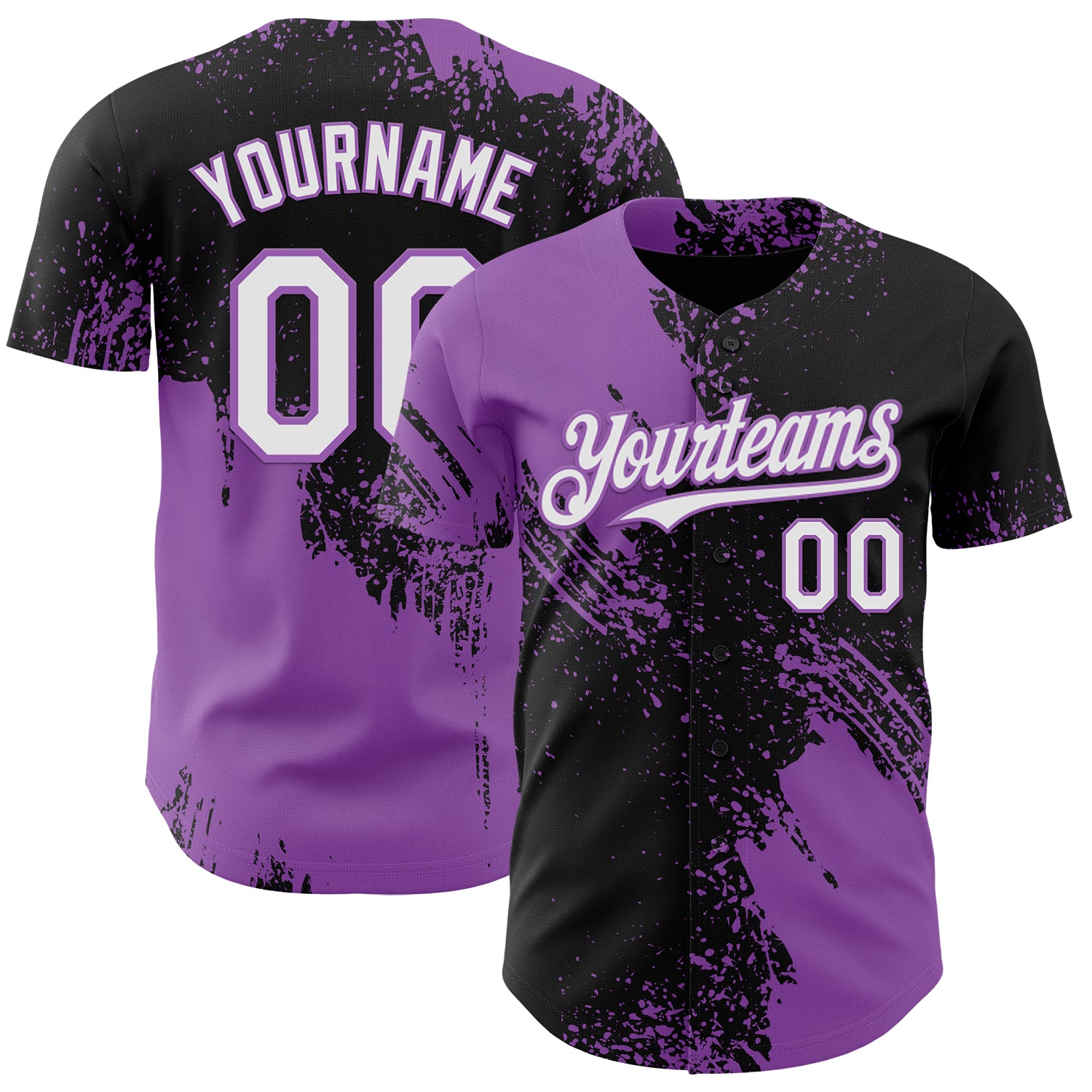 Custom Black White-Medium Purple Abstract Brush Stroke Authentic Baseball Jersey