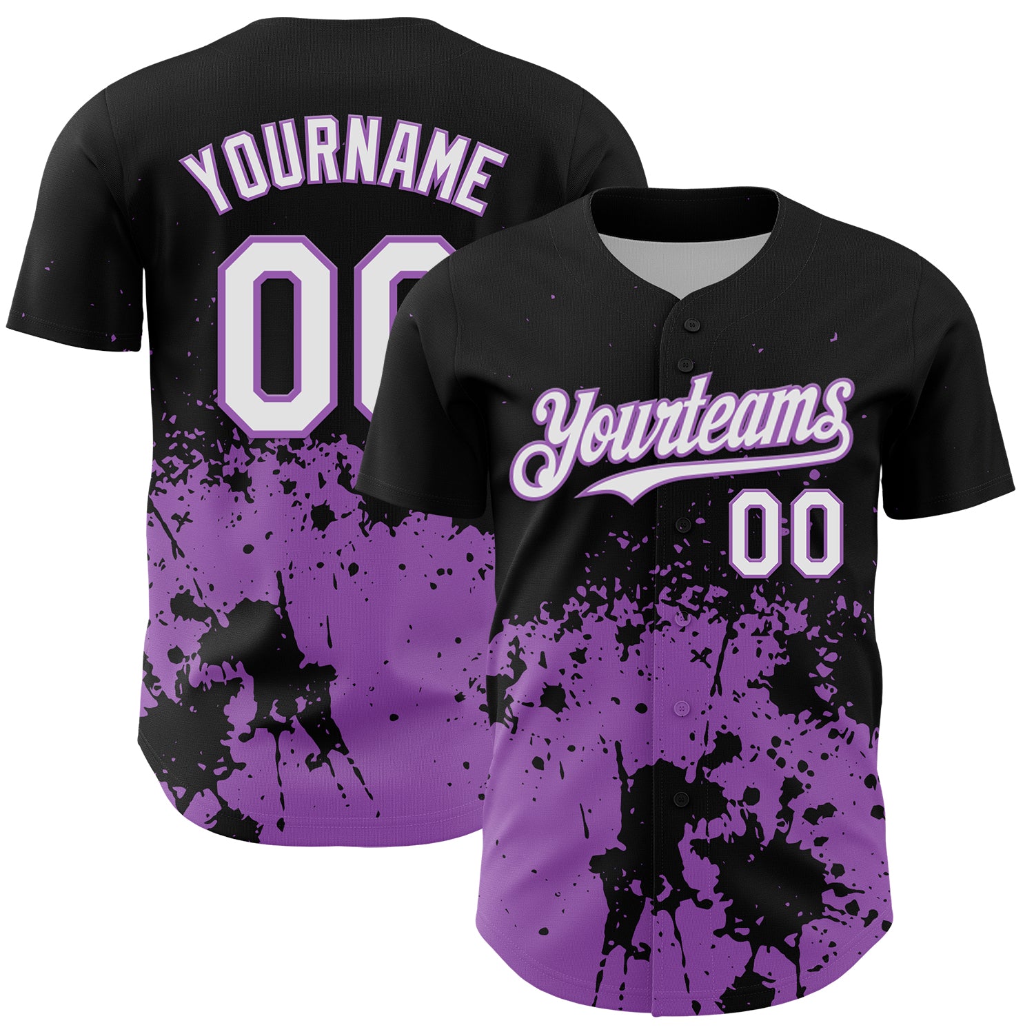 Custom Black White-Medium Purple Abstract Splatter Grunge Authentic Baseball Jersey
