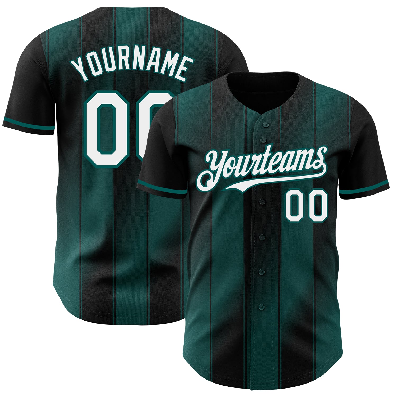 Custom Black White-Midnight Green Gradient Classic Vertical Stripe Authentic Baseball Jersey