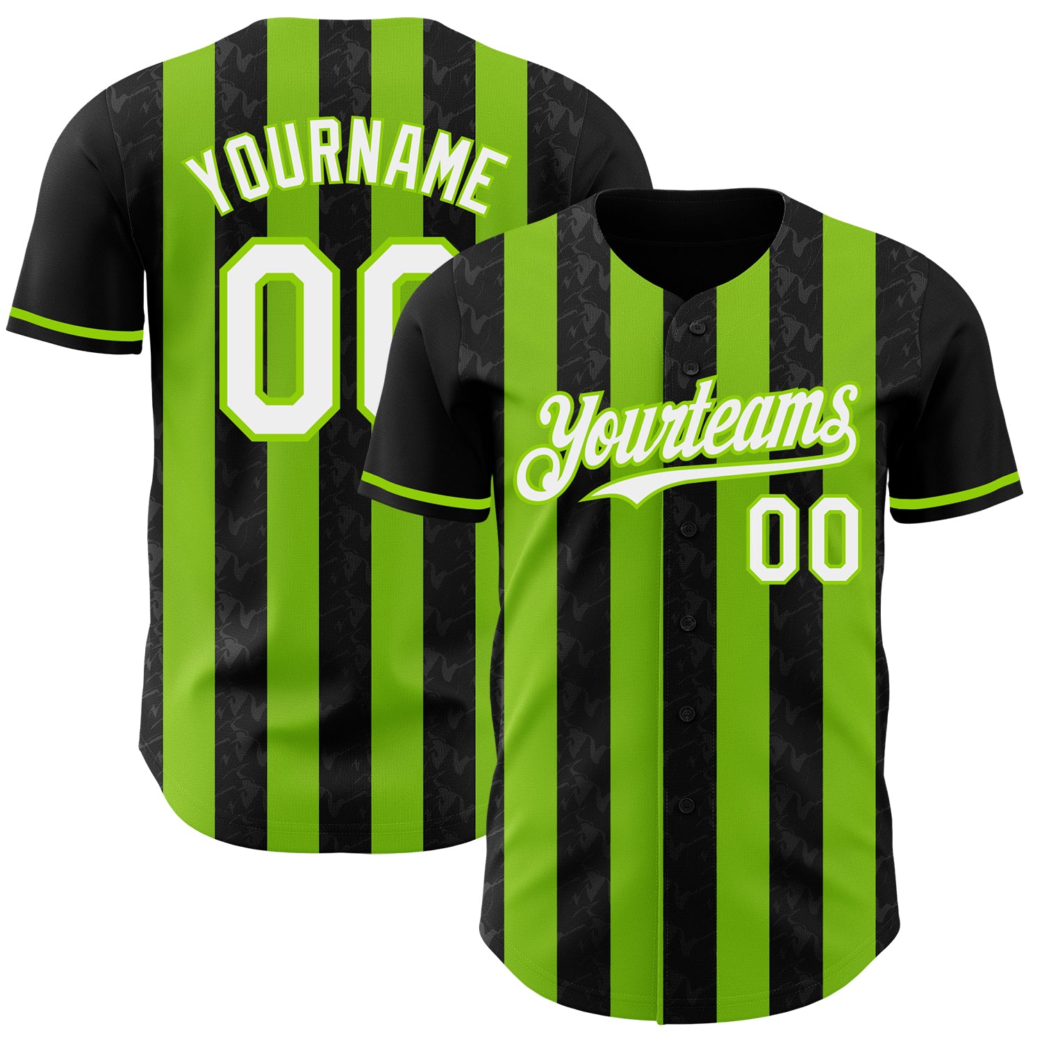 Custom Black White-Neon Green Classic Vertical Stripe Fluid Liquid Texture Authentic Baseball Jersey