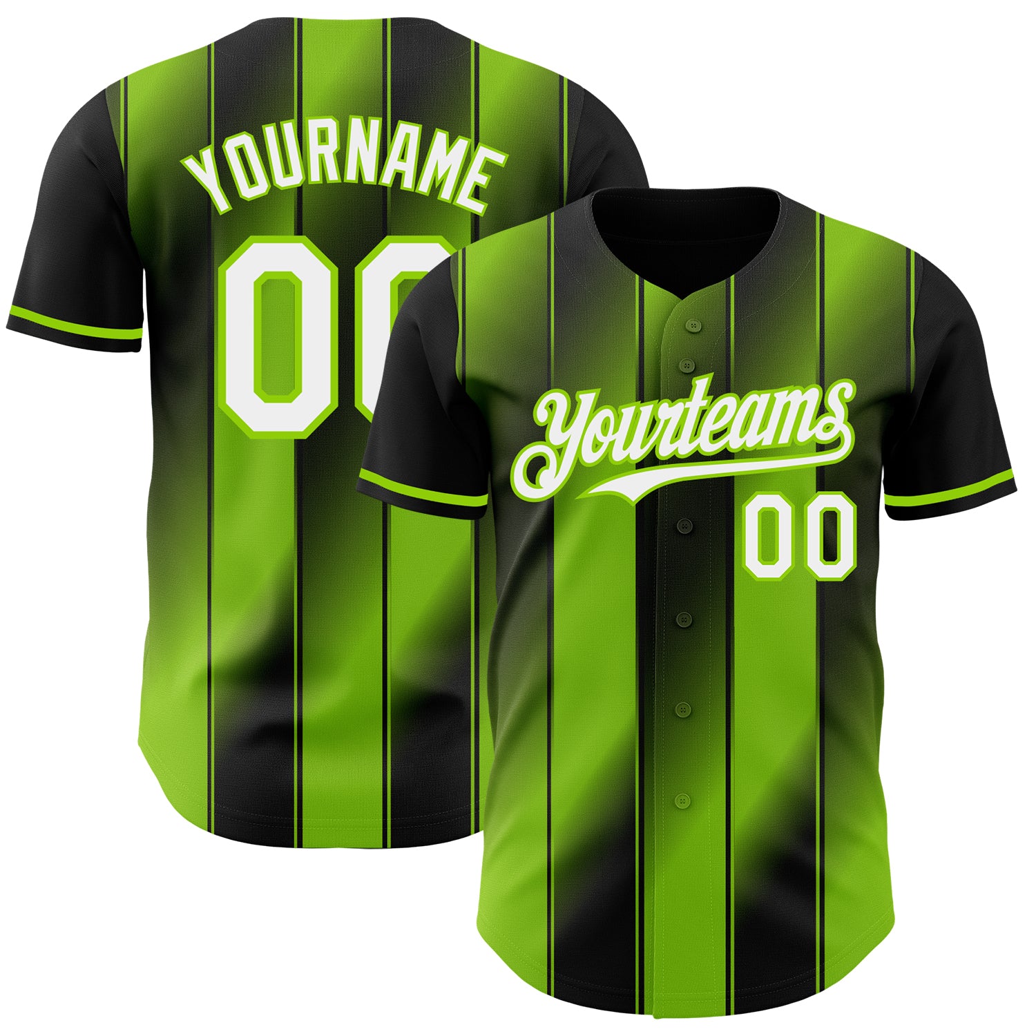Custom Black White-Neon Green Gradient Classic Vertical Stripe Authentic Baseball Jersey