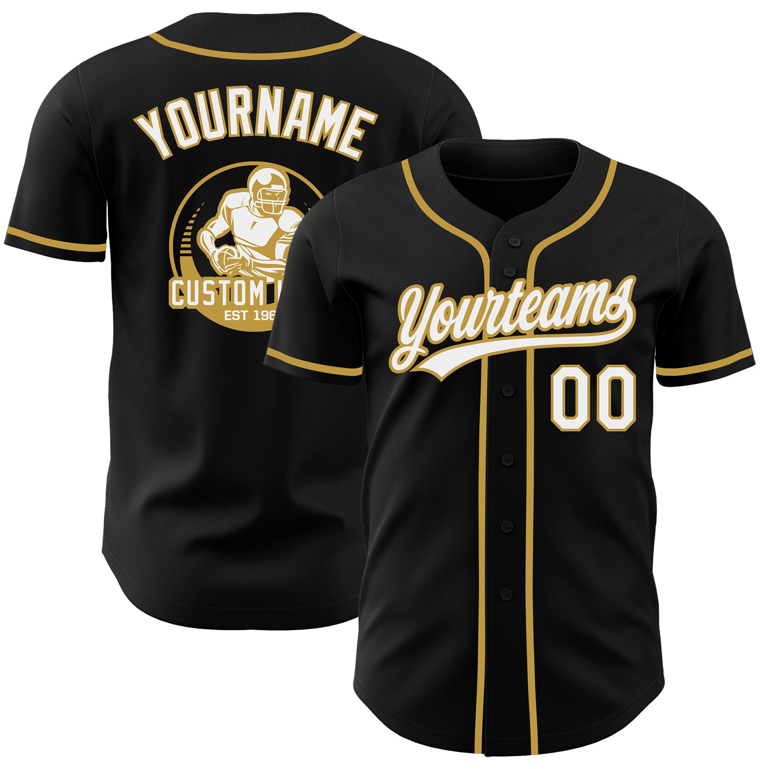 Custom Black White-Old Gold Authentic Baseball Jersey