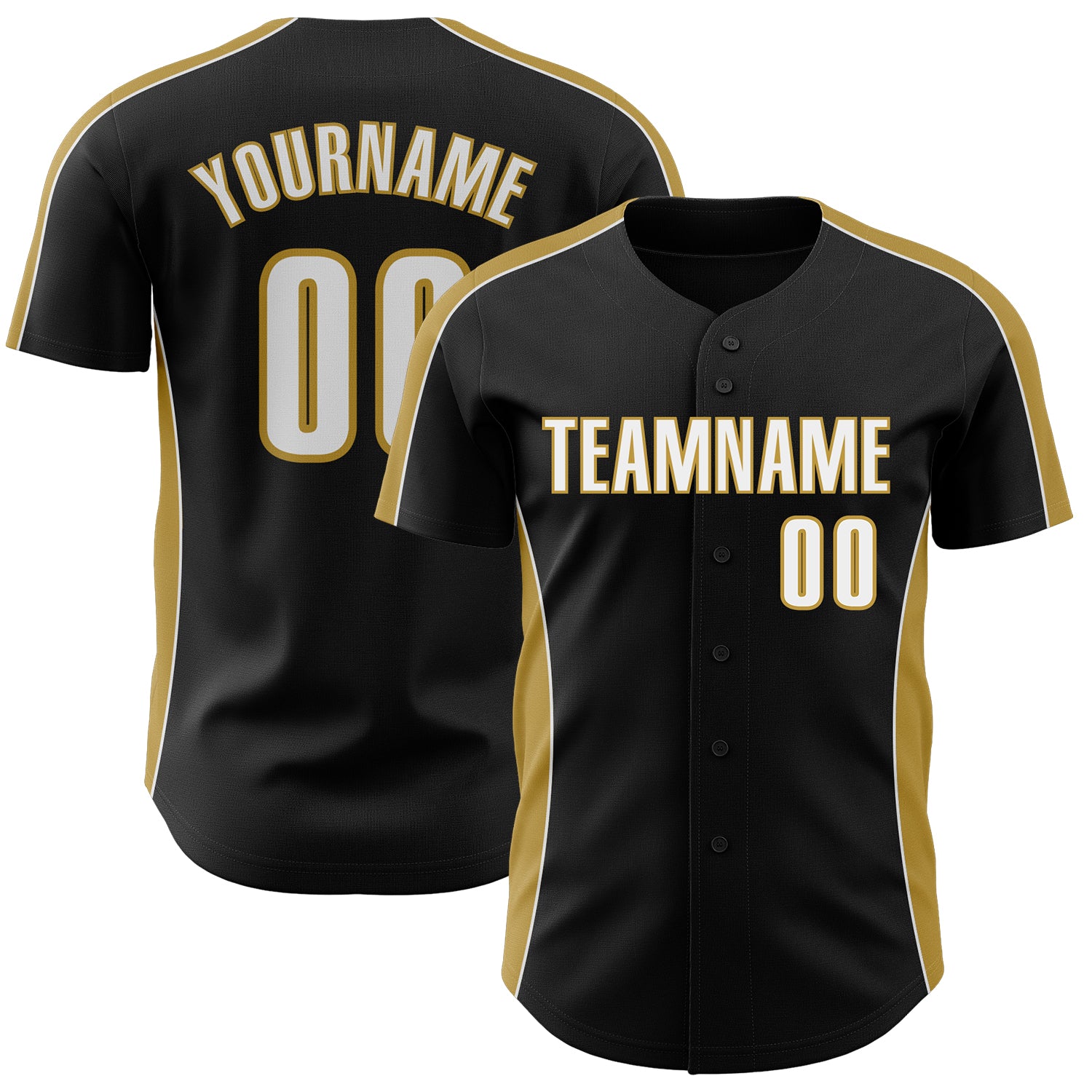Custom Black White-Old Gold Classic Color Block Side Panel Stripe Authentic Baseball Jersey