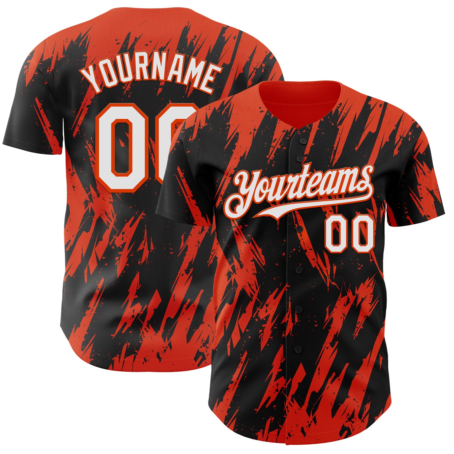 Custom Black White-Orange 3D Pattern Design Splatter Torn Sharp Brush Stroke Authentic Baseball Jersey
