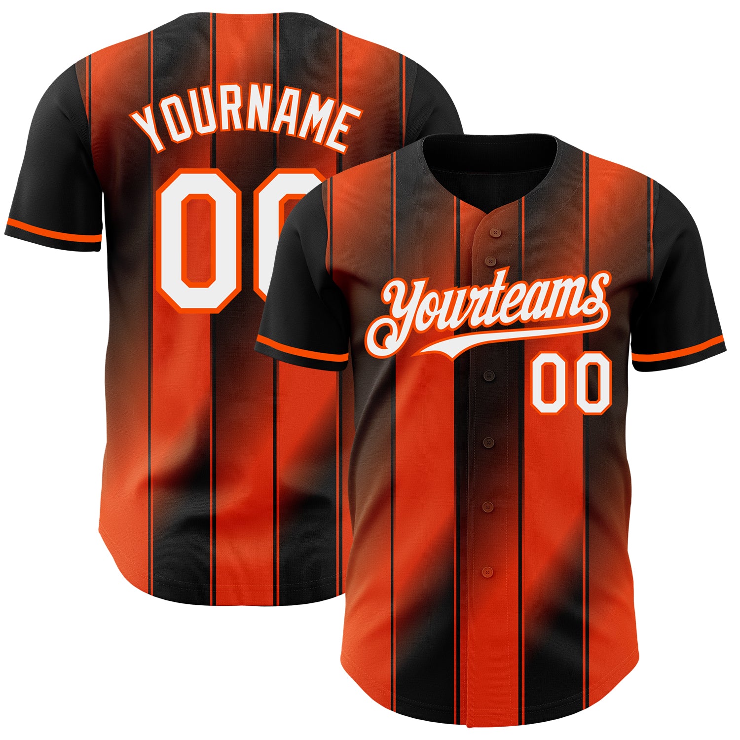 Custom Black White-Orange Gradient Classic Vertical Stripe Authentic Baseball Jersey