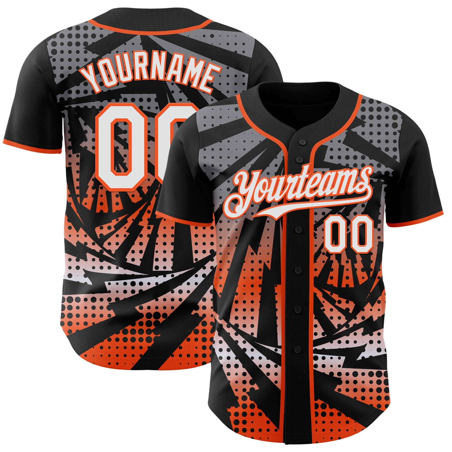 Custom Black White-Orange Lightning Gradient Dot Authentic Baseball Jersey
