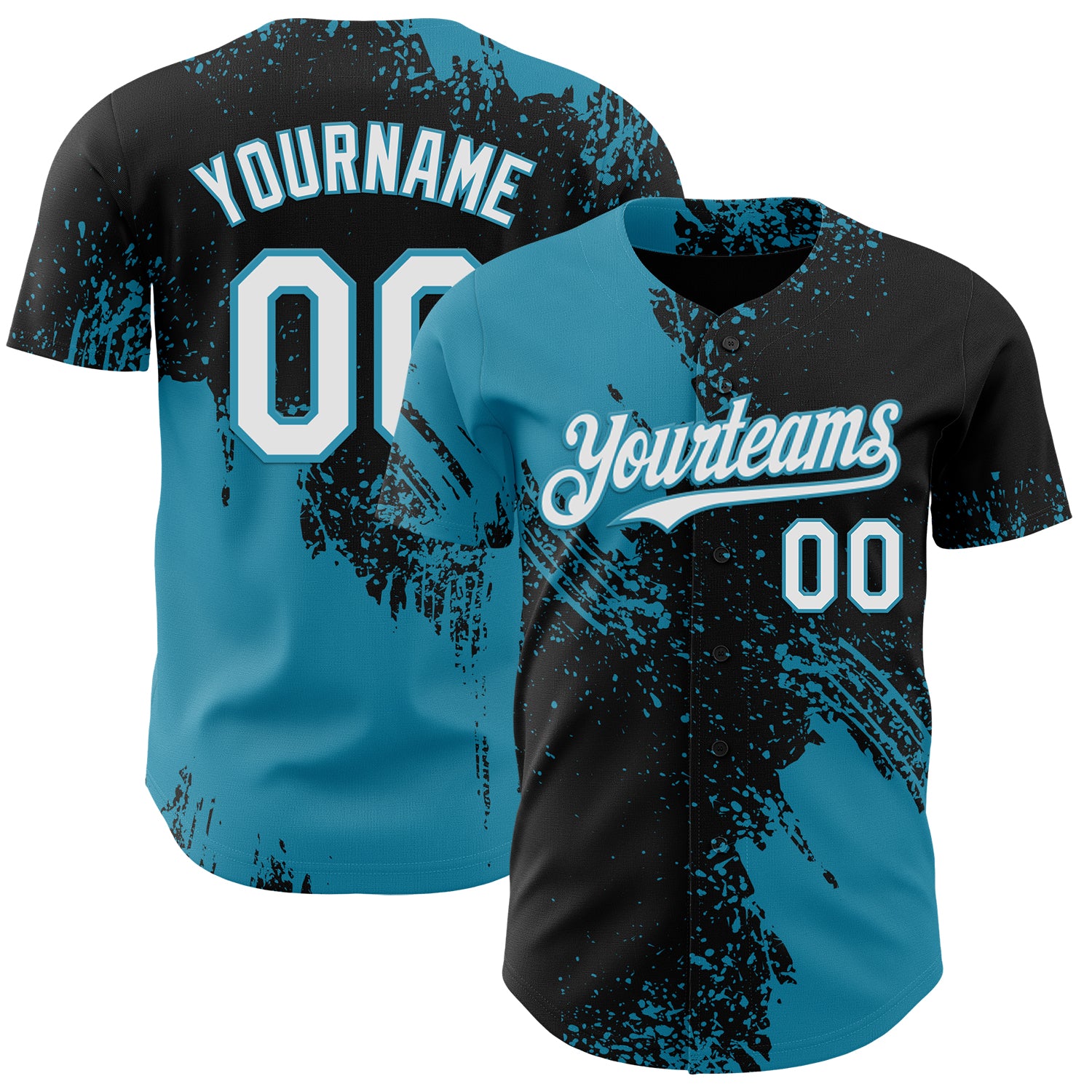 Custom Black White-Panther Blue Abstract Brush Stroke Authentic Baseball Jersey