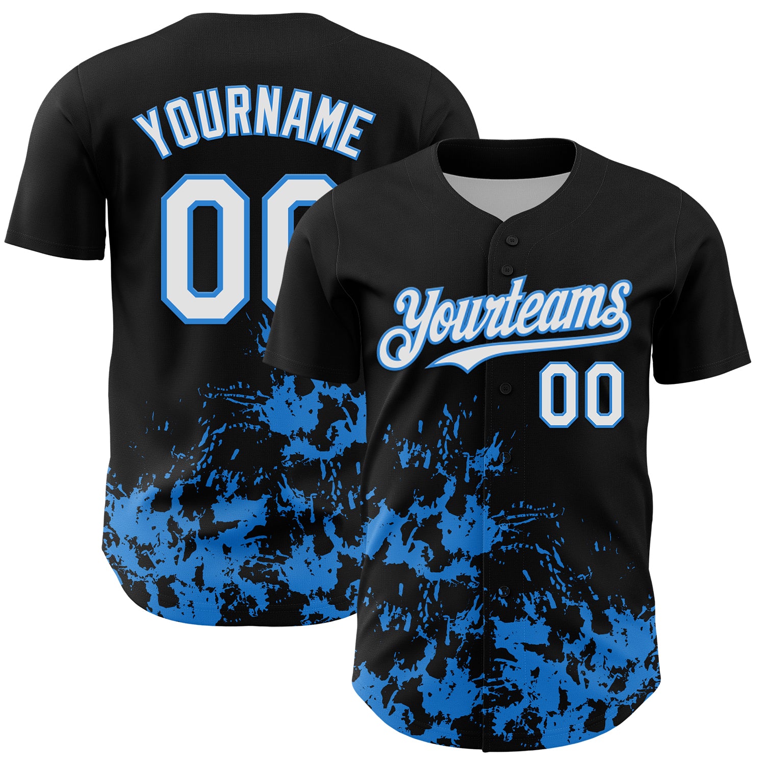 Custom Black White-Powder Blue Splatter Authentic Baseball Jersey