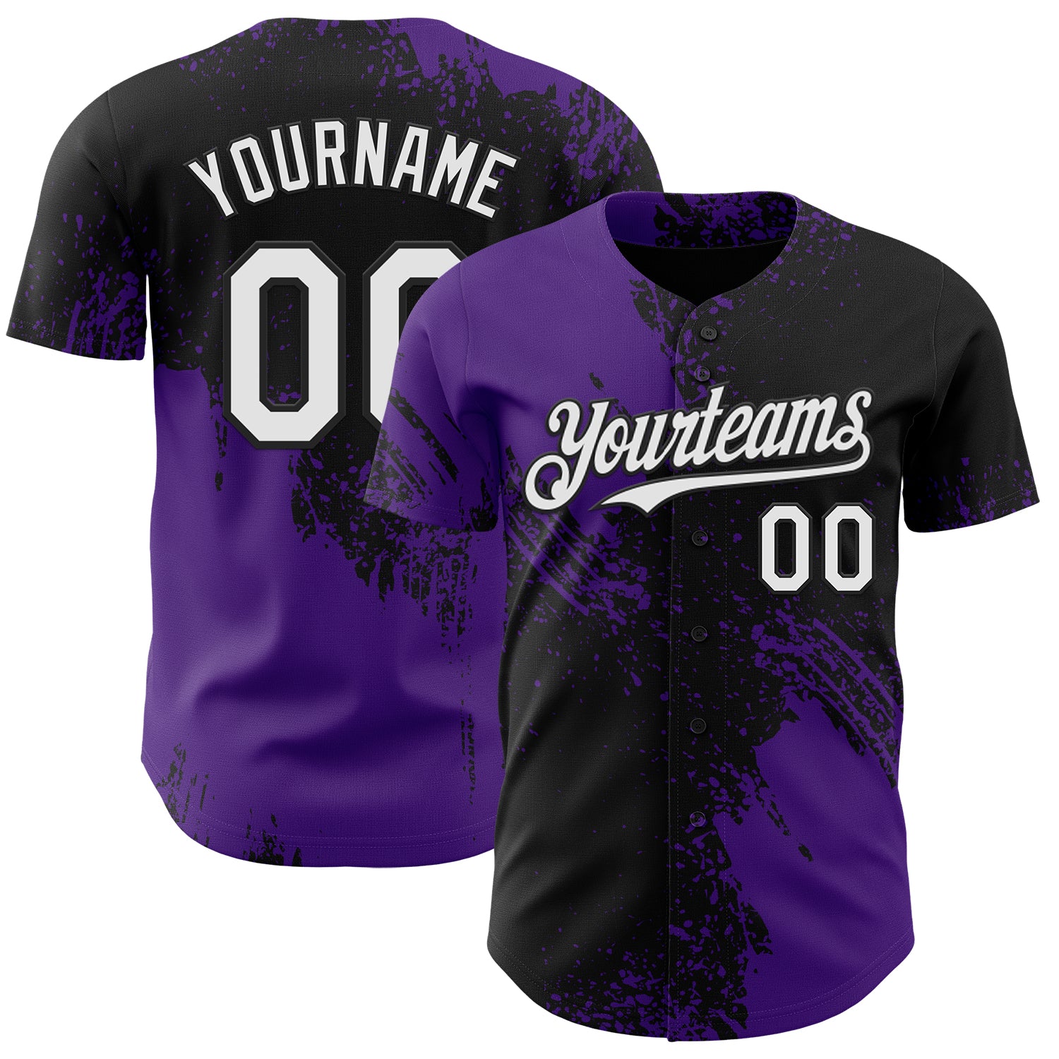 Custom Black White-Purple Abstract Brush Stroke Authentic Baseball Jersey