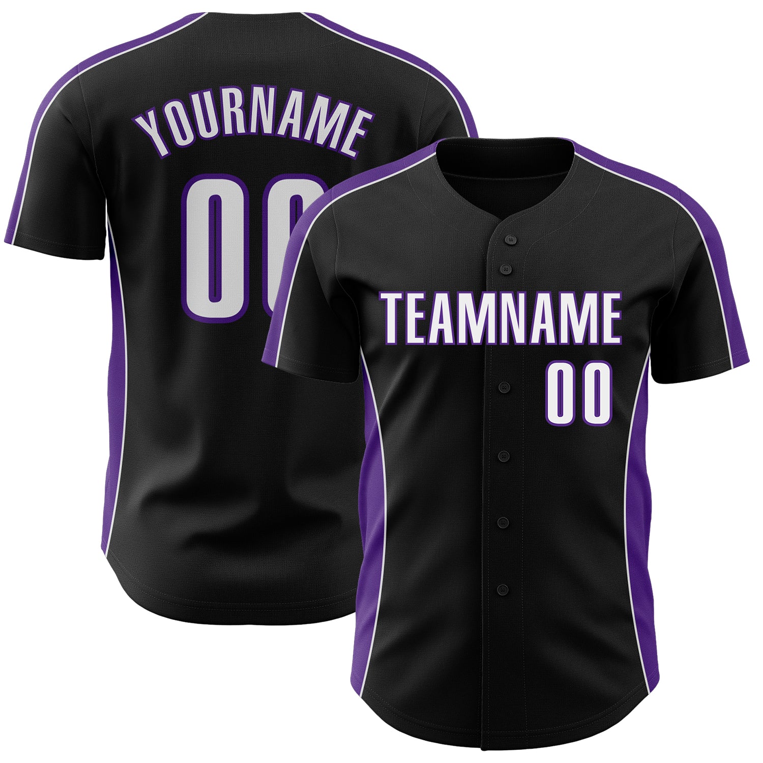 Custom Black White-Purple Classic Color Block Side Panel Stripe Authentic Baseball Jersey