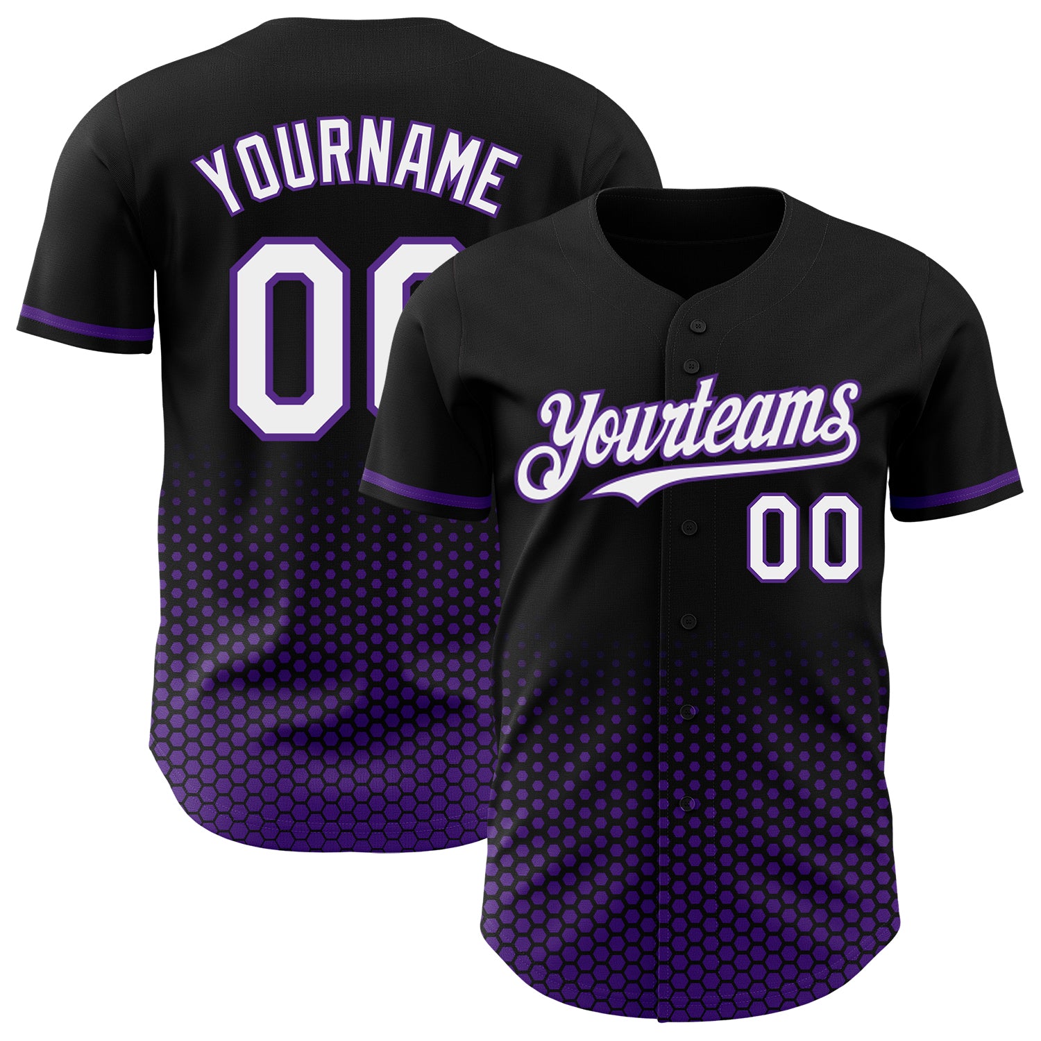 Custom Black White-Purple Geometric Hexagonal Dot Gradient Authentic Baseball Jersey