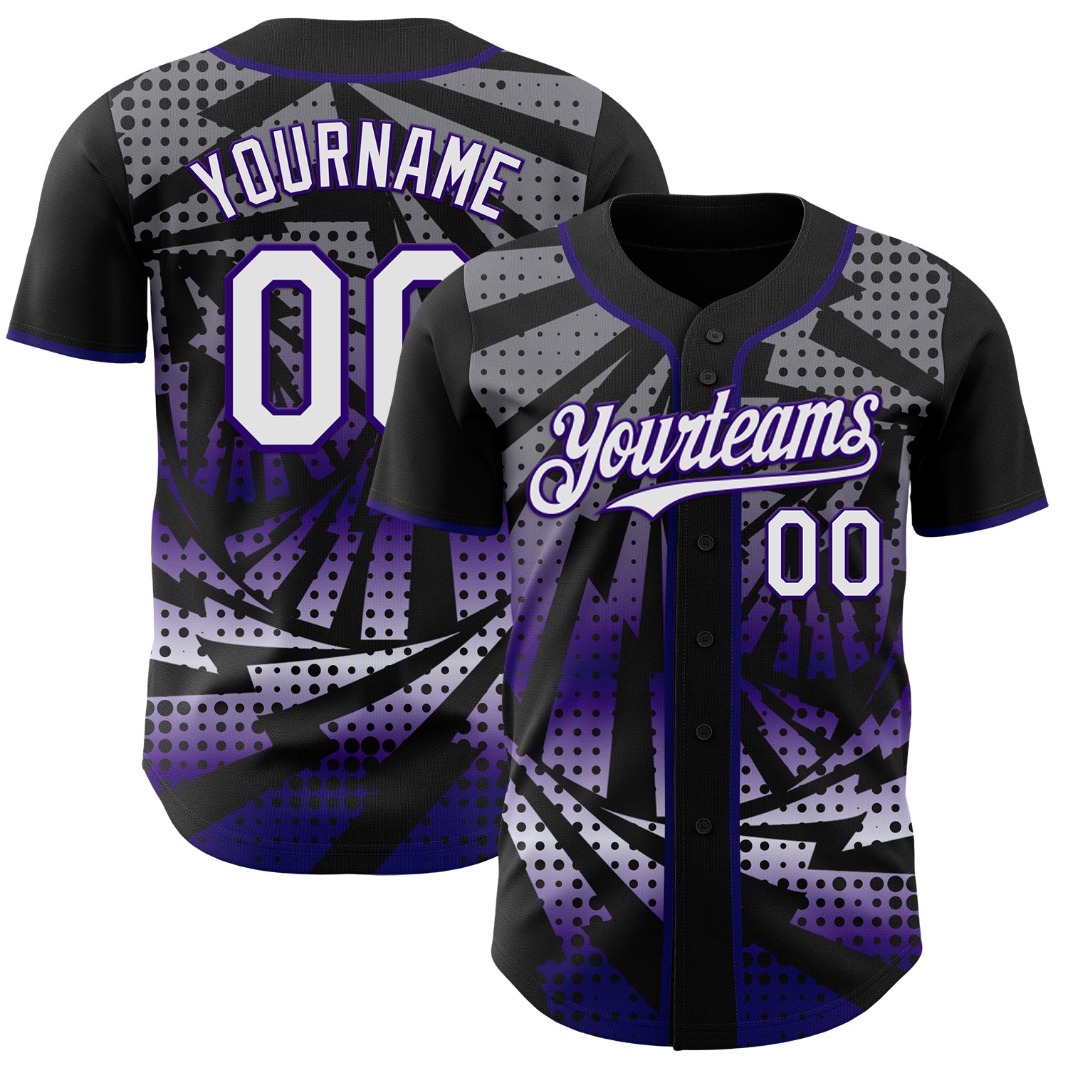 Custom Black White-Purple Lightning Gradient Dot Authentic Baseball Jersey