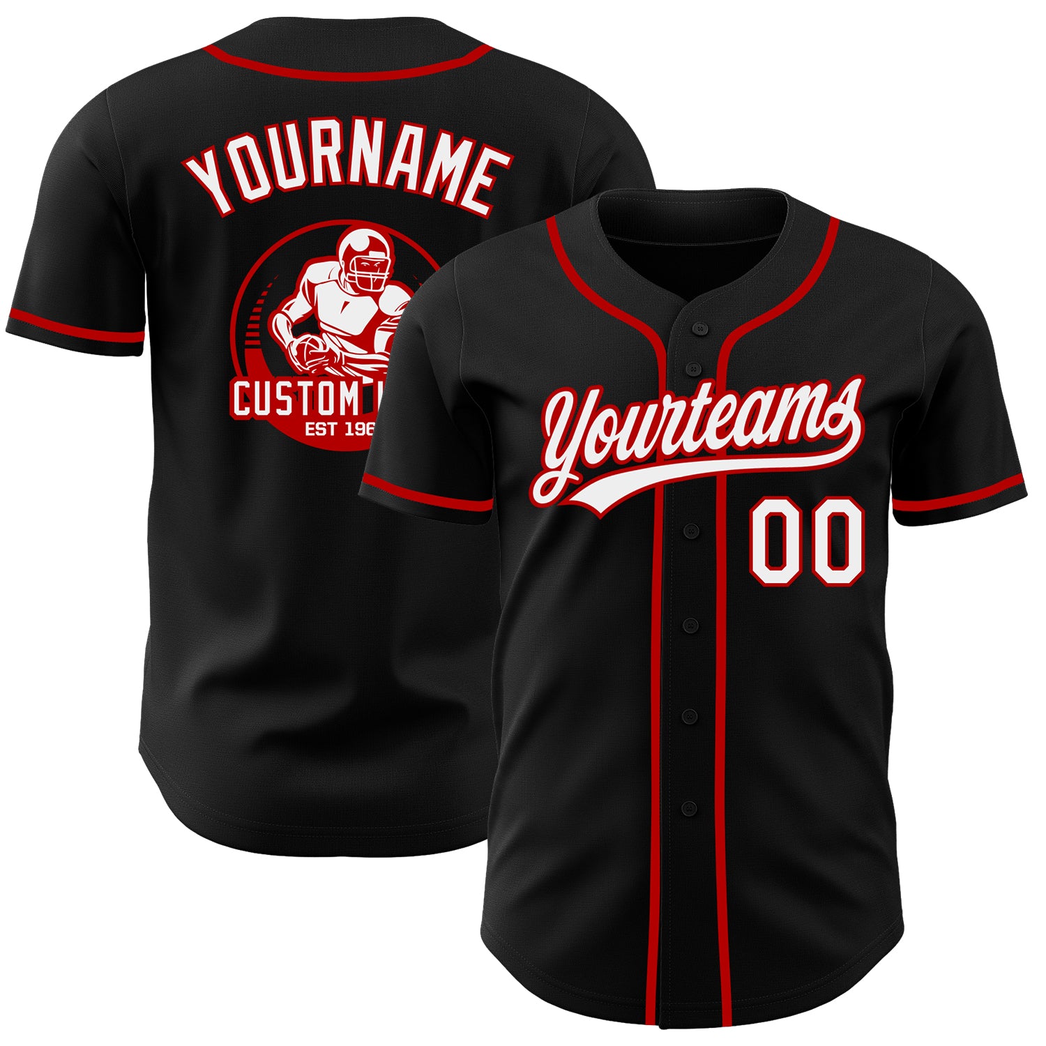 Custom Black White-Red Authentic Baseball Jersey