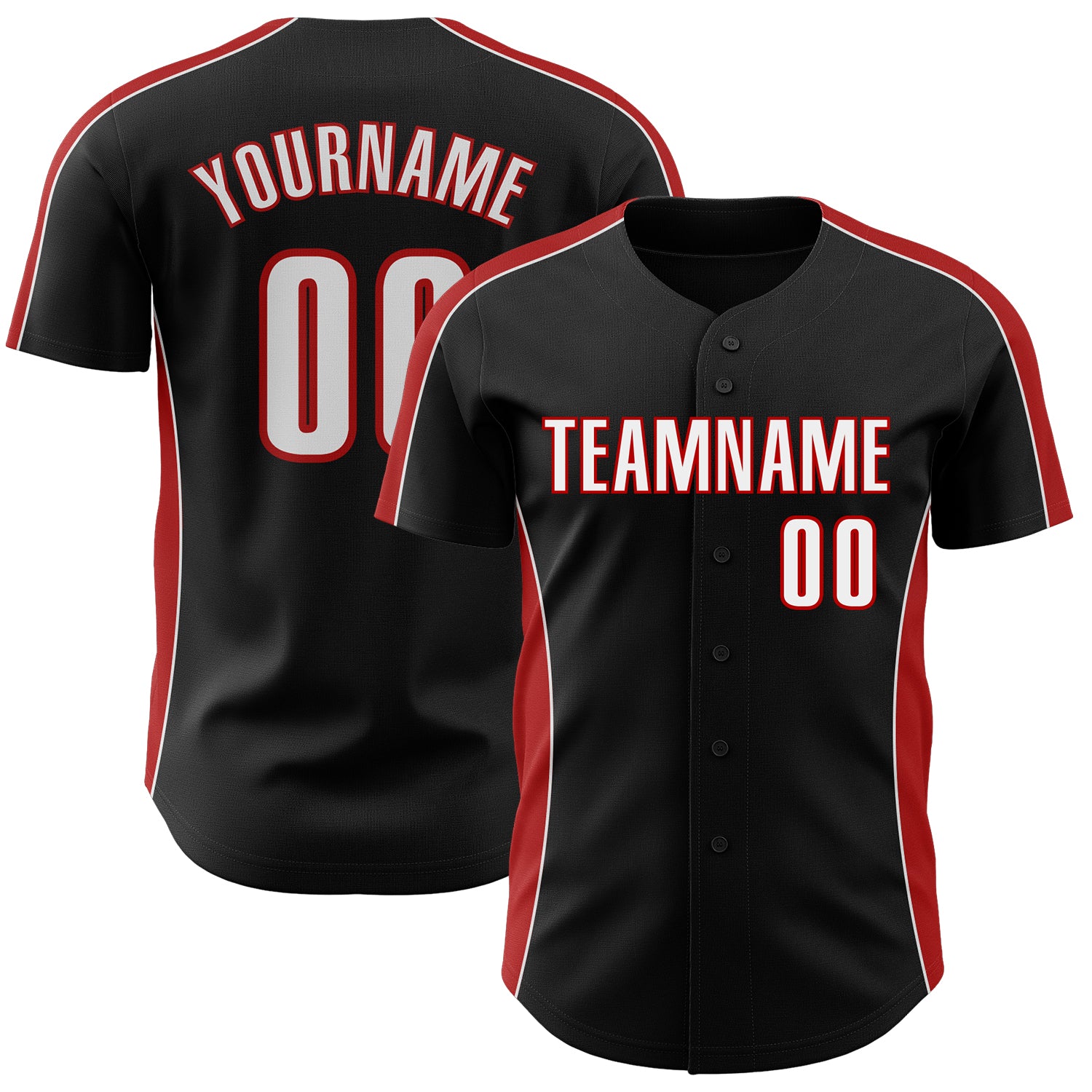 Custom Black White-Red Classic Color Block Side Panel Stripe Authentic Baseball Jersey