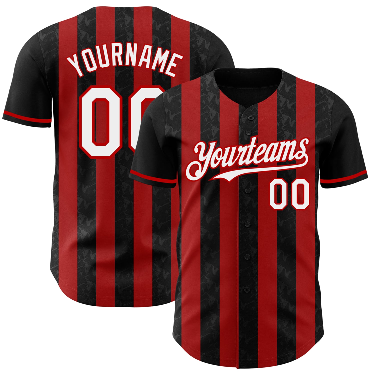 Custom Black White-Red Classic Vertical Stripe Fluid Liquid Texture Authentic Baseball Jersey