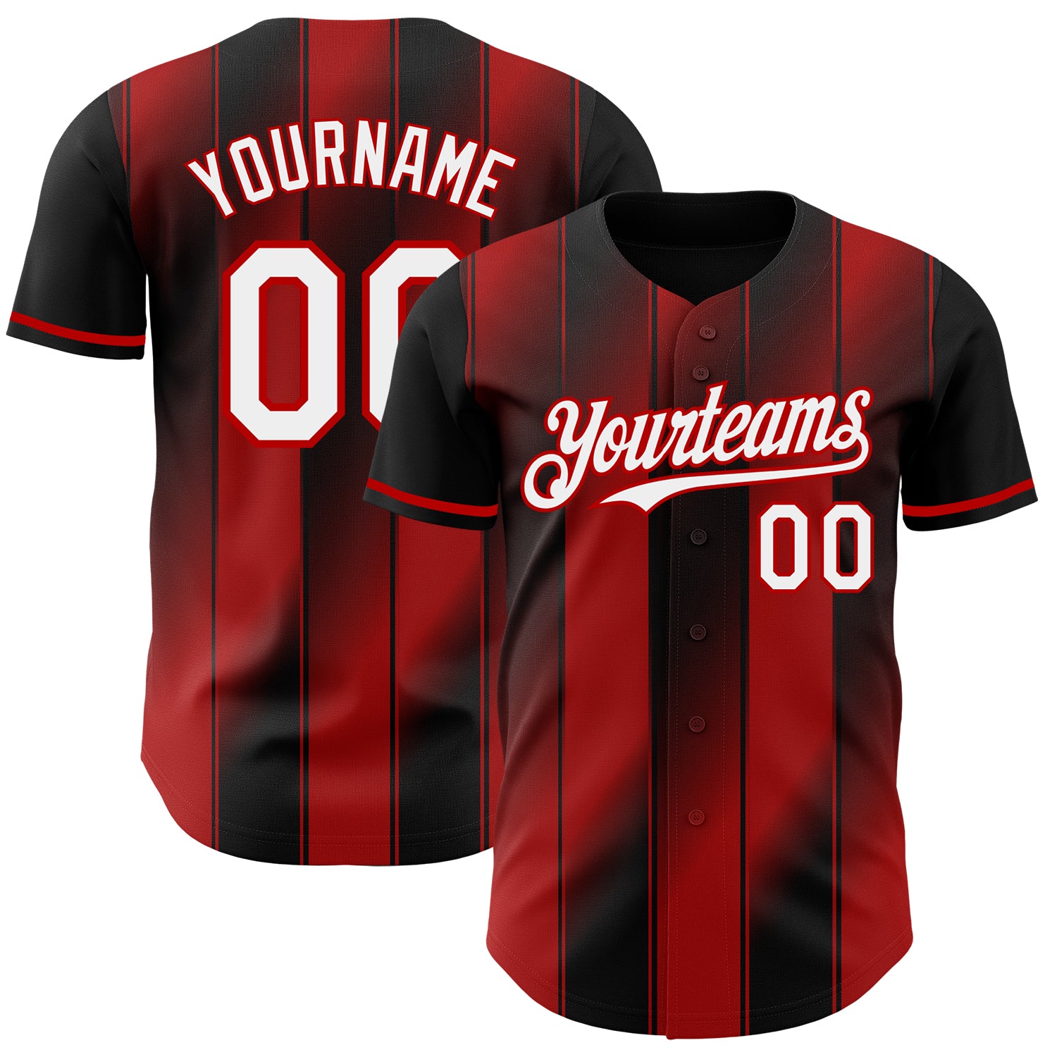 Custom Black White-Red Gradient Classic Vertical Stripe Authentic Baseball Jersey