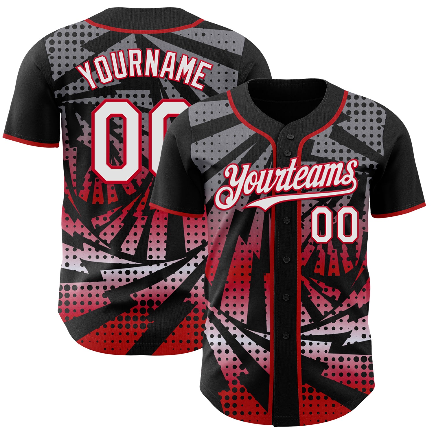 Custom Black White-Red Lightning Gradient Dot Authentic Baseball Jersey